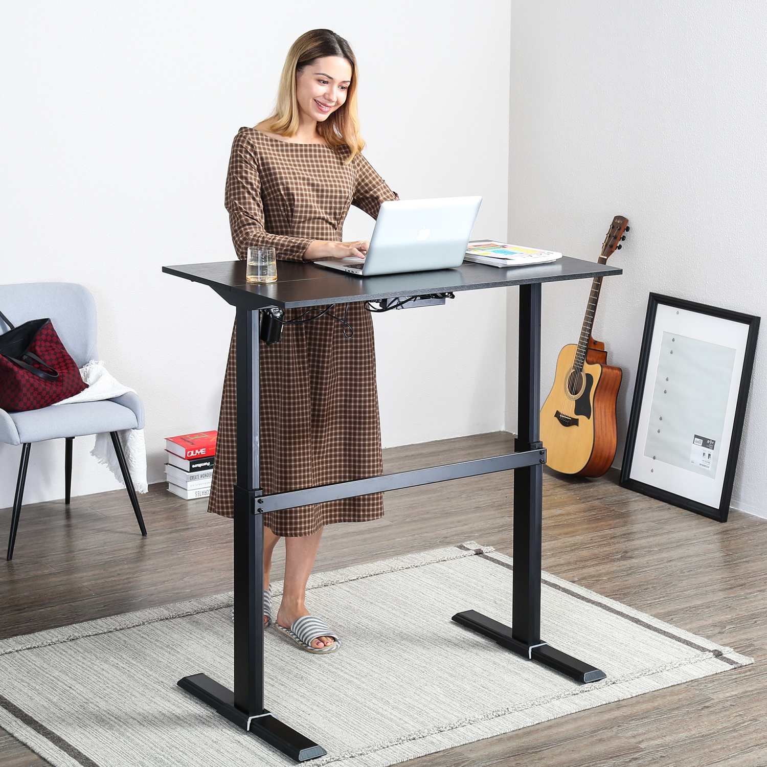 FENGE Electric Height Adjustable Standing Desk 43x24 Inches Adjustable Stand Up Desk Home Office Table Computer Desk Black Broad ED-S48102WE 