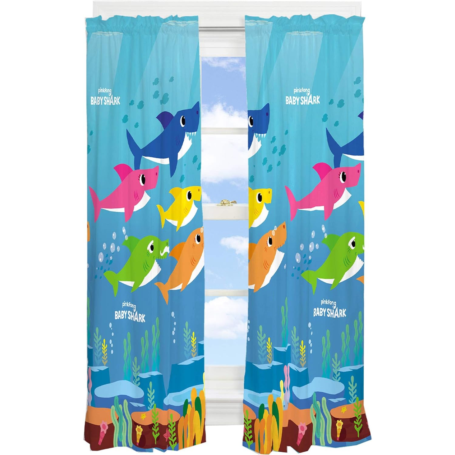 Rideaux rideaux rideaux gonflables pour chambre d'enfant Baby Shark, ensemble de 2