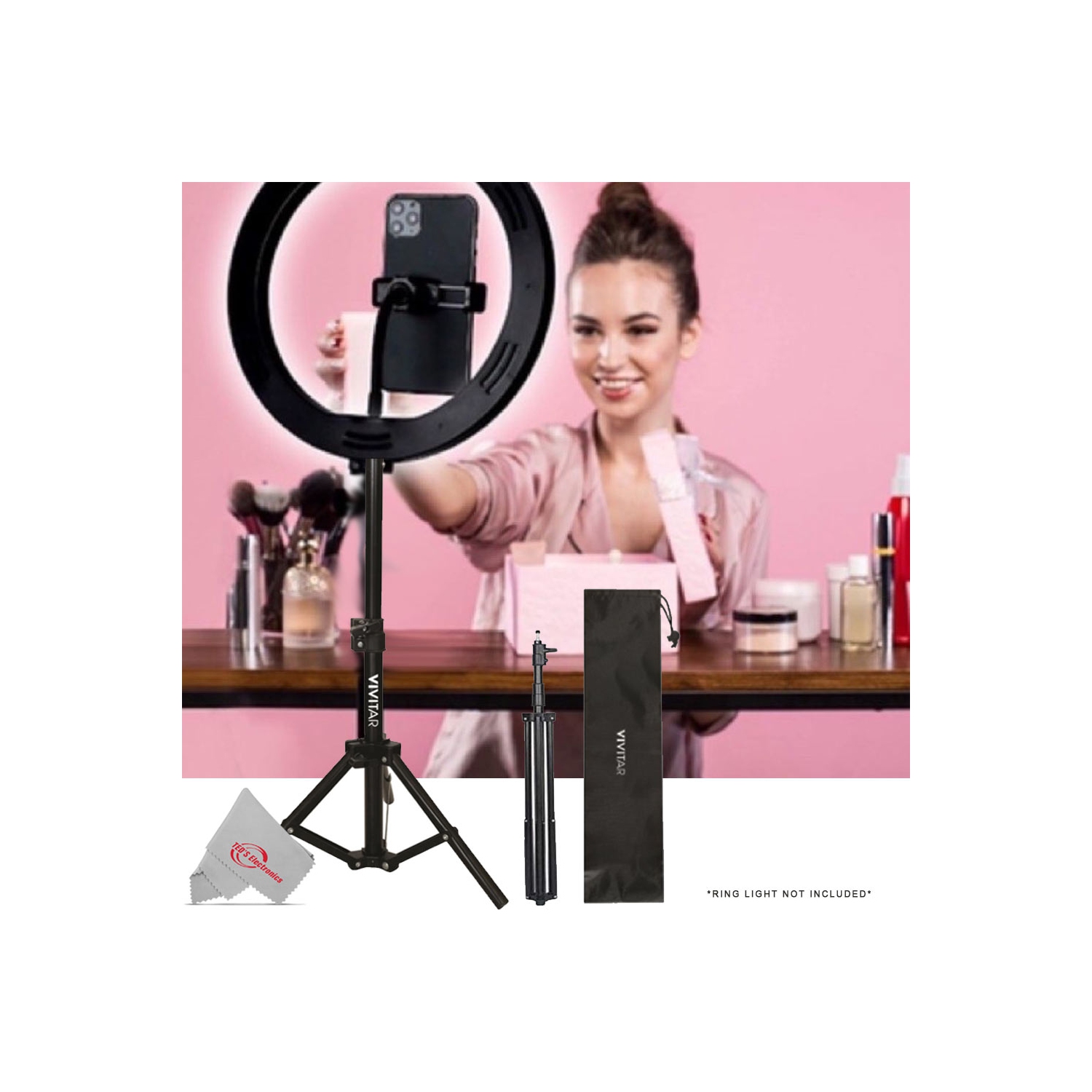 Système de verrouillage/verrouillage solide pour éclairage multifonction de table Vivitar, 27 po, hauteur réglable, avec étui de transport