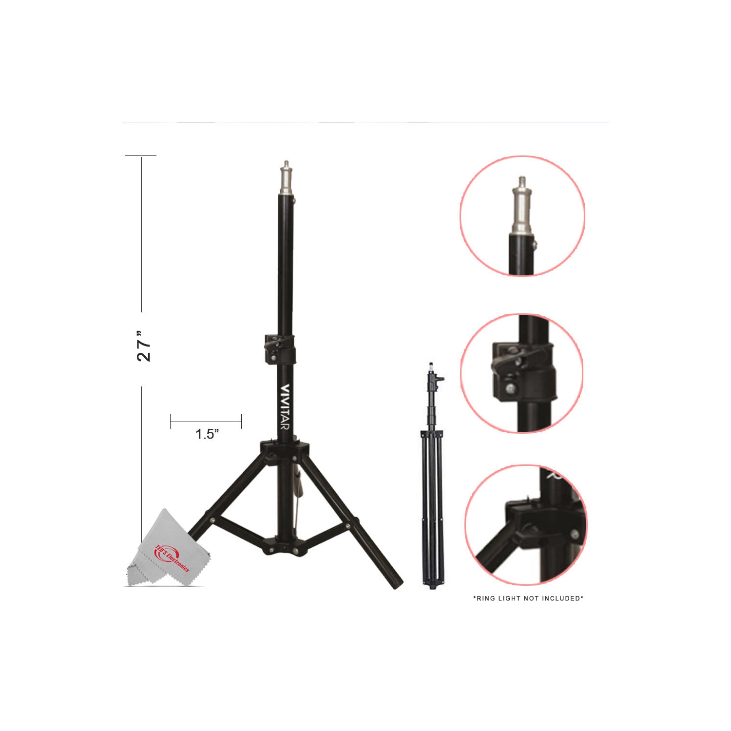 Système de verrouillage/verrouillage solide pour éclairage multifonction de table Vivitar, 27 po, hauteur réglable, avec étui de transport