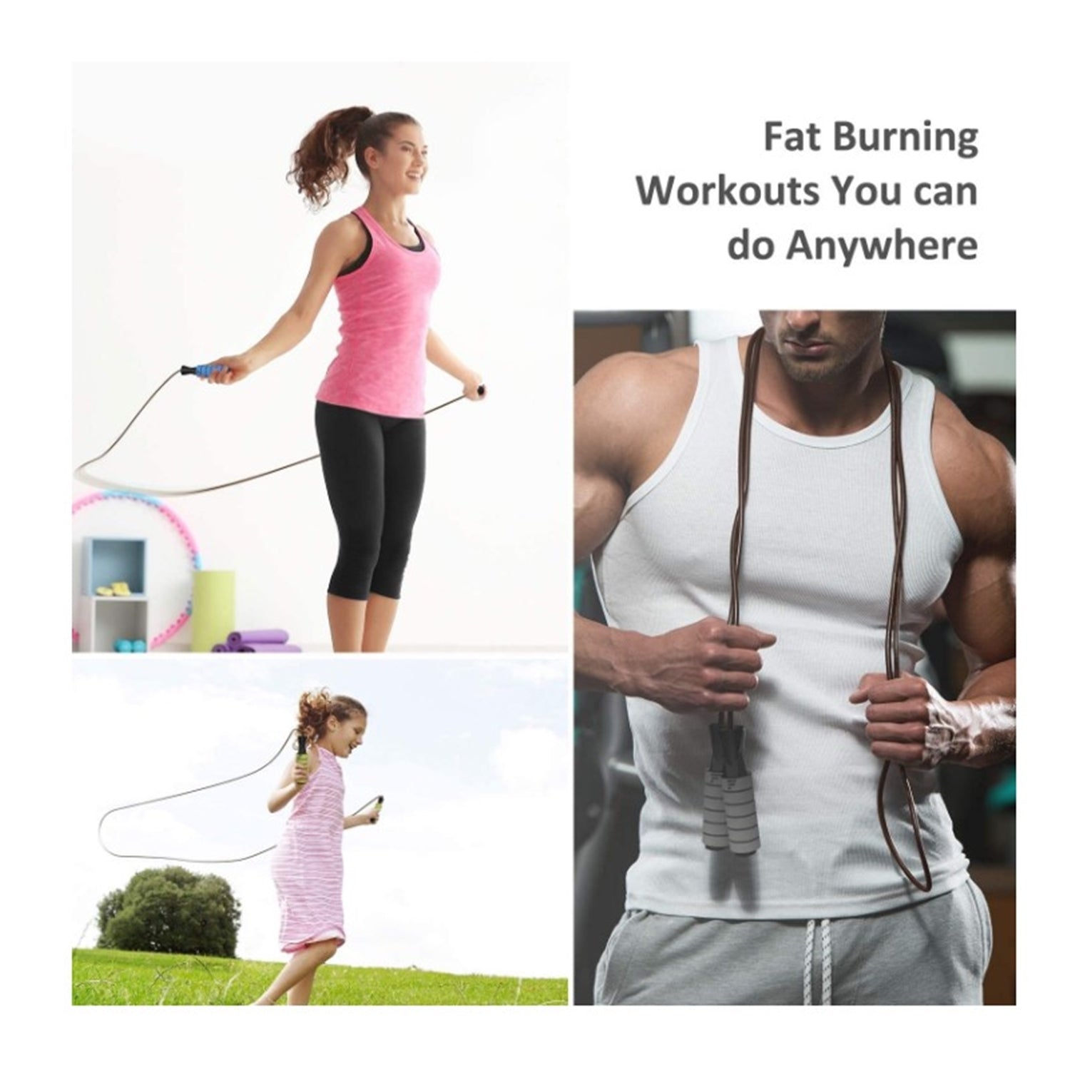 Letsfit JR01 Adjustable Jump Rope with Foam Handles - Gray