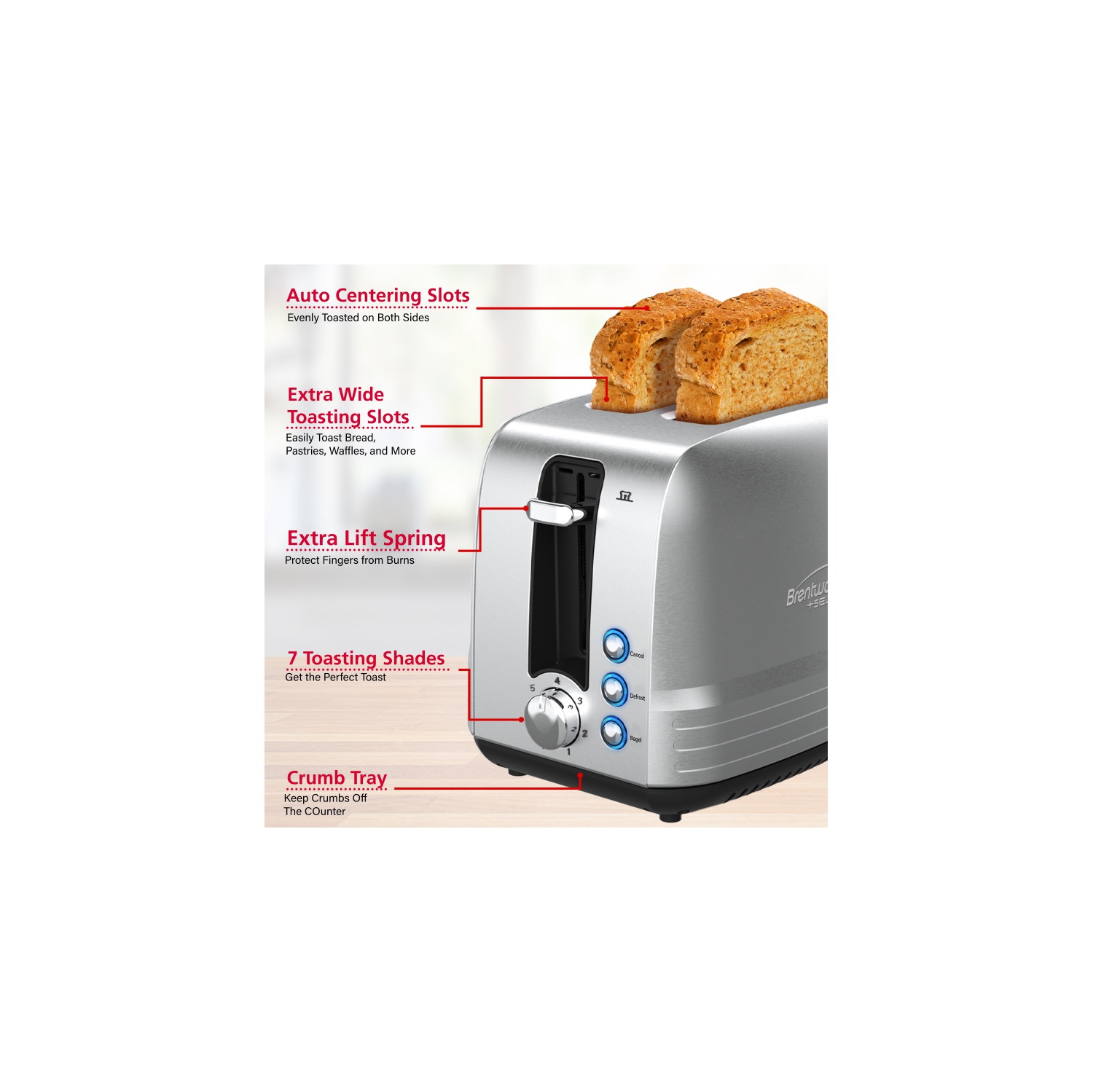 Brentwood Stainless Steel 2-Slice Toaster