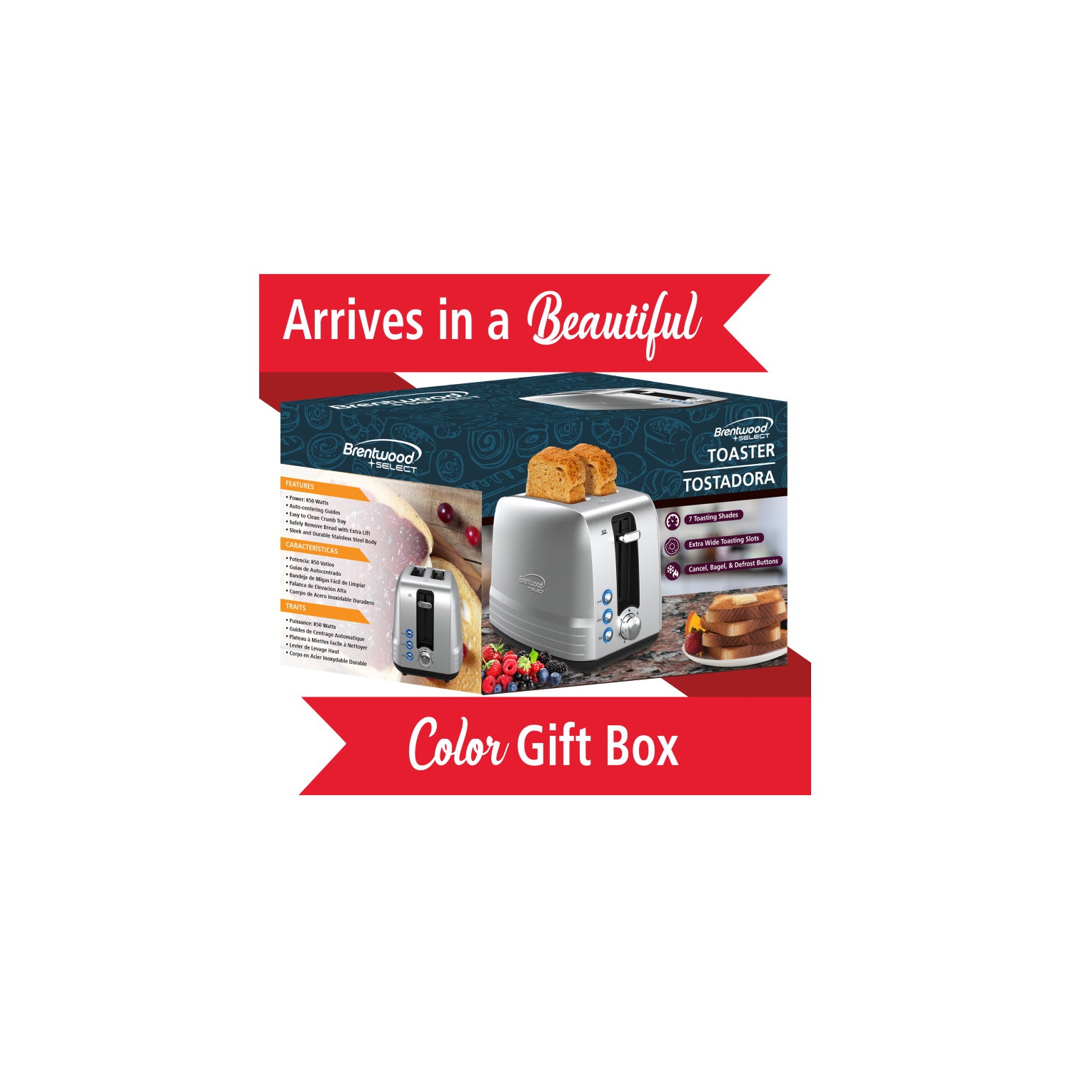 Brentwood Stainless Steel 2-Slice Toaster