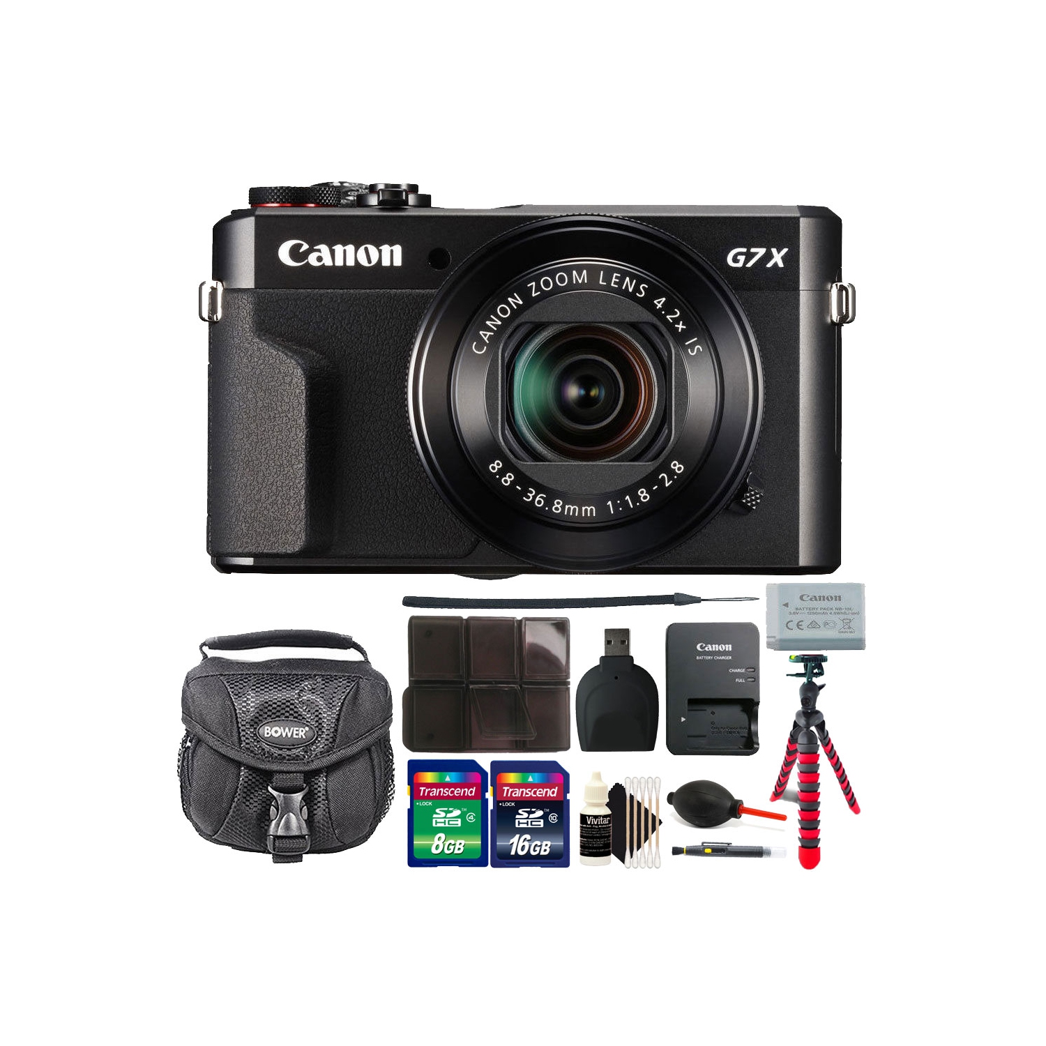 Canon PowerShot G7 X Mark II 20.1 MP Digital Camera (Black) + 24GB Memory Card + Wallet + Reader + Lens Pen + Dust Blower + Case + 3pc Cleaning Kit + Flexible Tripod