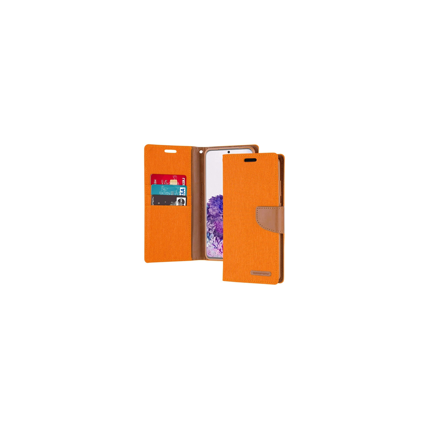 TopSave Goospery CANVAS Card Slot Fabric Folio Wallet Flip Case For Samsung A52 5G 6.5", Orange