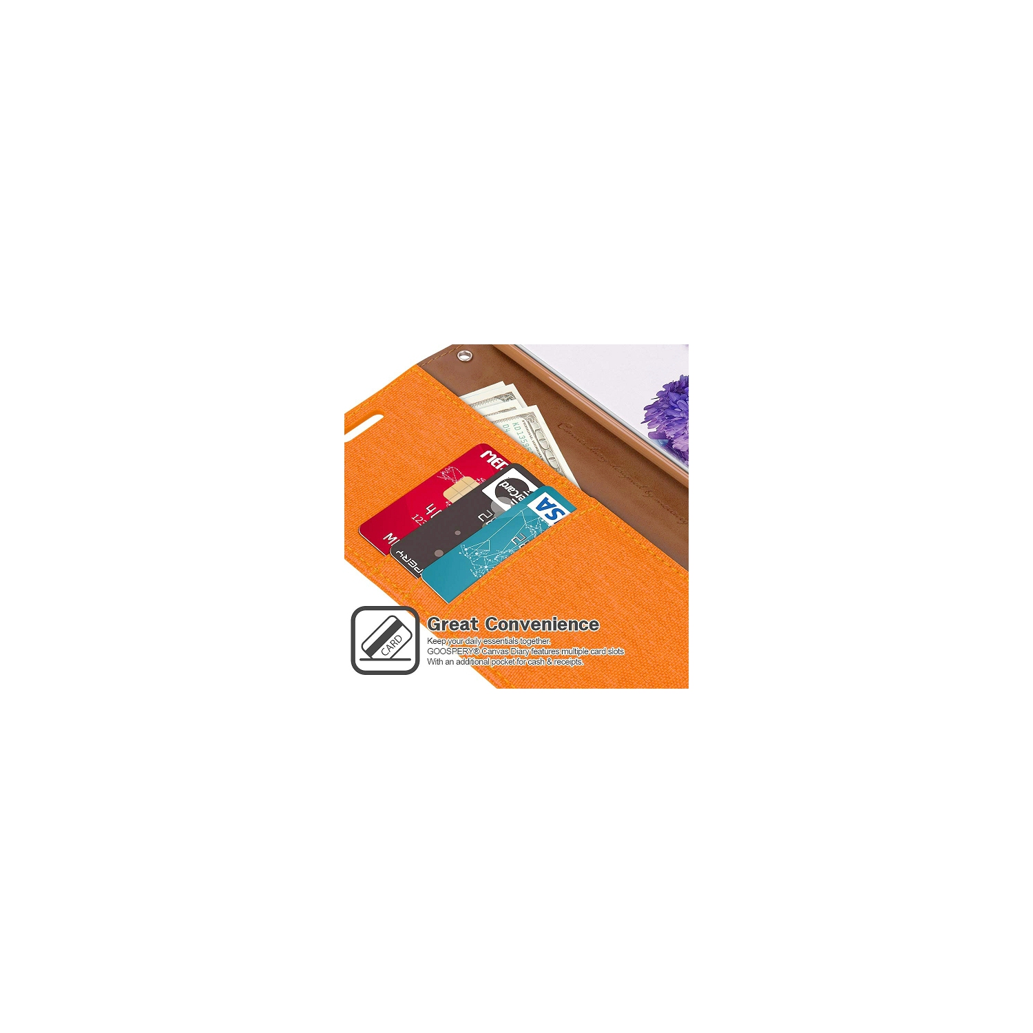 TopSave Goospery CANVAS Card Slot Fabric Folio Wallet Flip Case For Samsung A52 5G 6.5", Orange