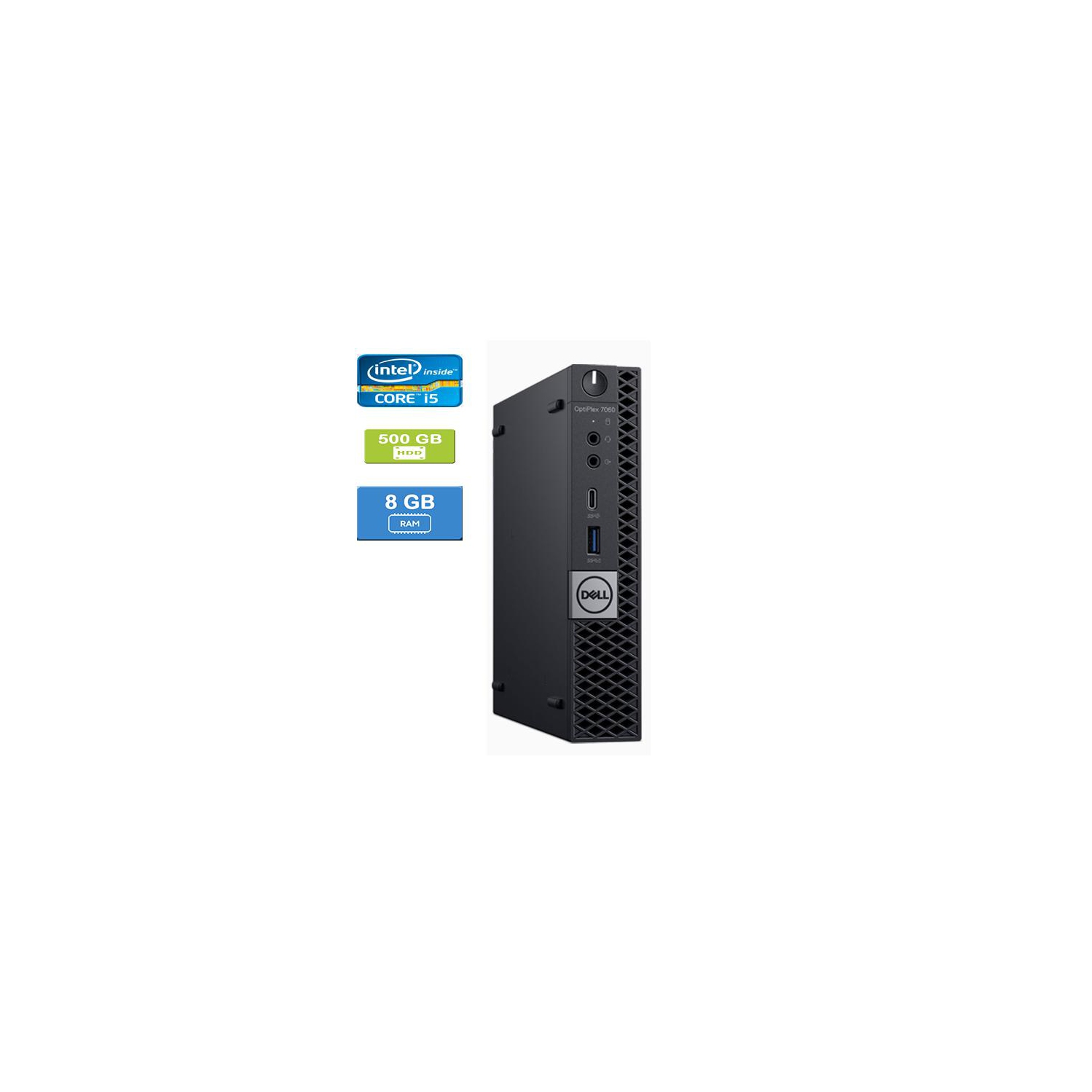 Refurbished - DELL 7060 MICRO Intel Core i5-8500T 2.10 GHz, 8GB, 500GB HDD, Win 10 Pro