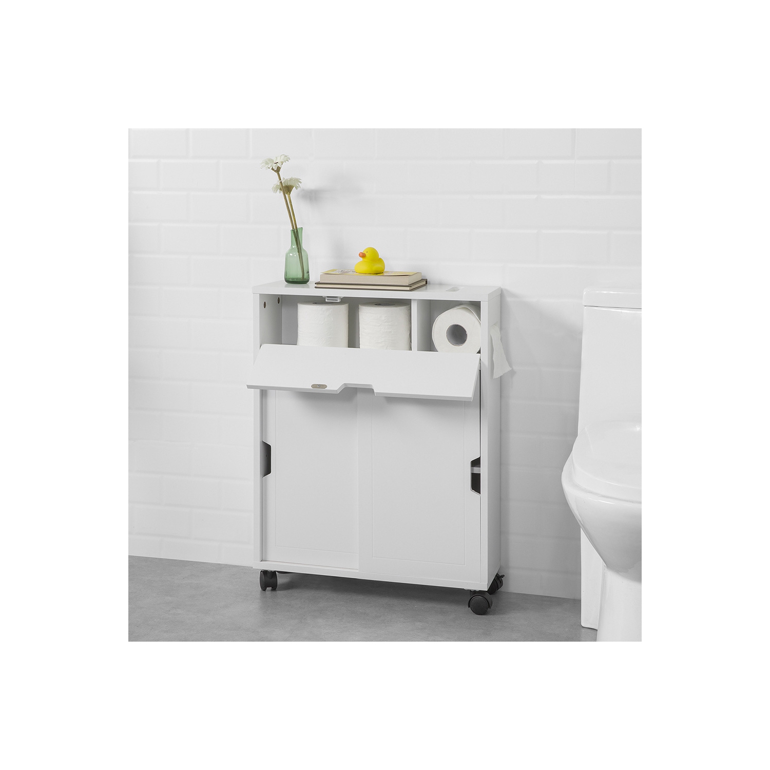 Meuble de Rangement Salle de Bain Armoire de Côté Rangement Polyvalente Meuble WC pour Papier Toilette，SoBuy BZR31-W