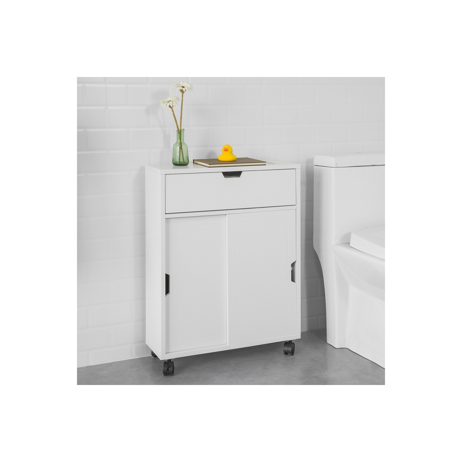 Meuble de Rangement Salle de Bain Armoire de Côté Rangement Polyvalente Meuble WC pour Papier Toilette，SoBuy BZR31-W