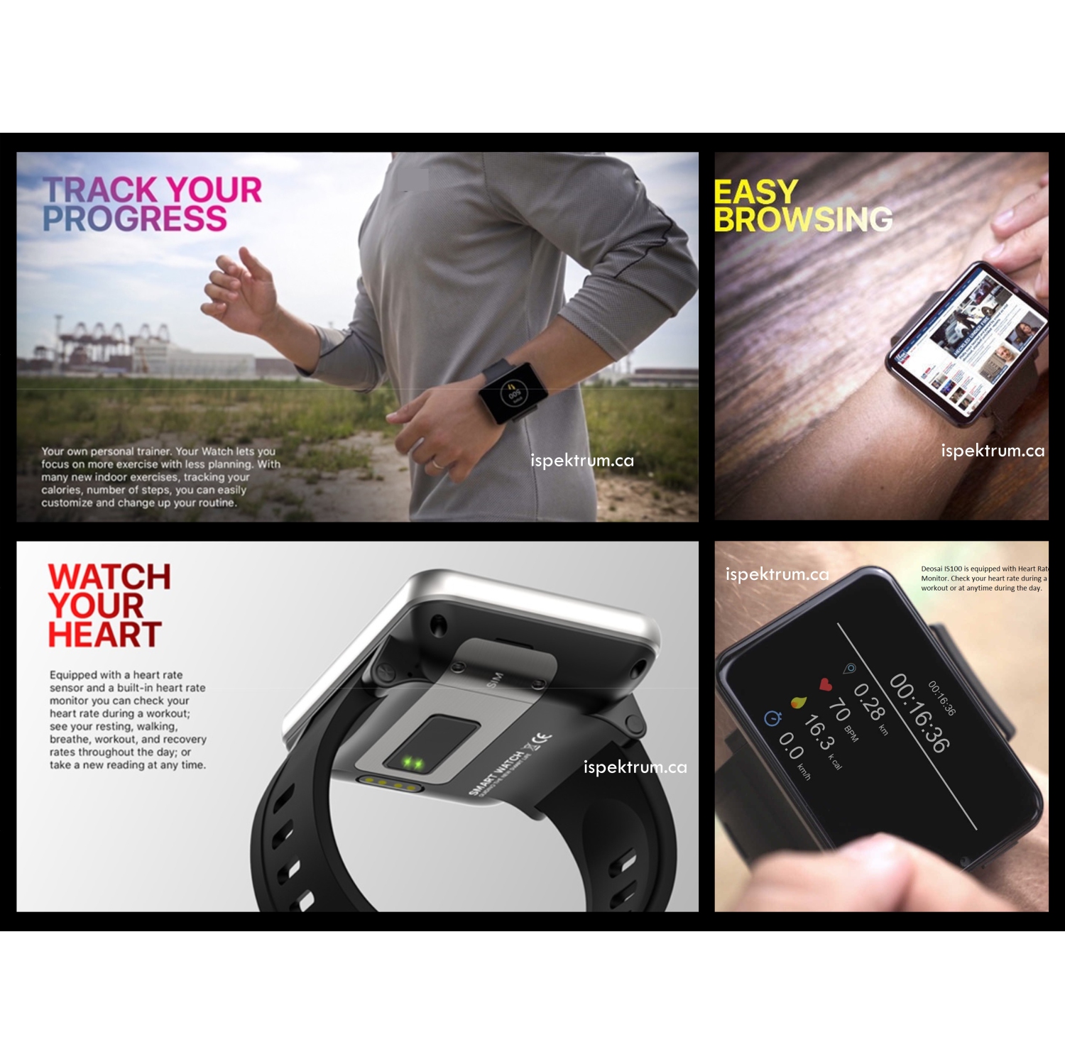 ISPEKTRUM iS100 4G Smartwatch Écran 2,8" Appel 4G LTE WiFi, Appareil photo 5MP Longue durée de vie de la batterie GPS Google Maps Google Play Store