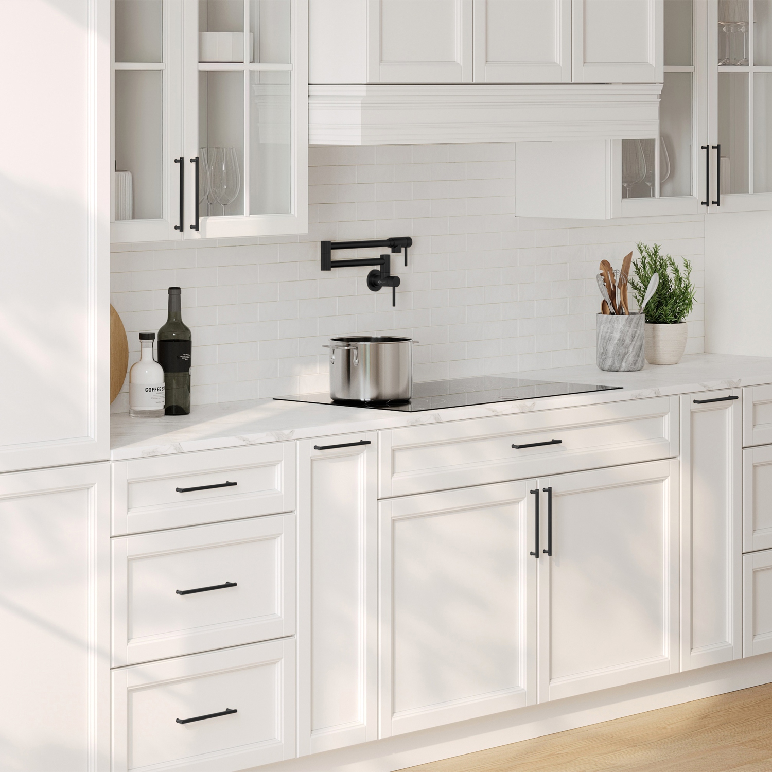 Asti Two Handles Wall Mount with Single Hole Matte Black Pot Filler K-145N