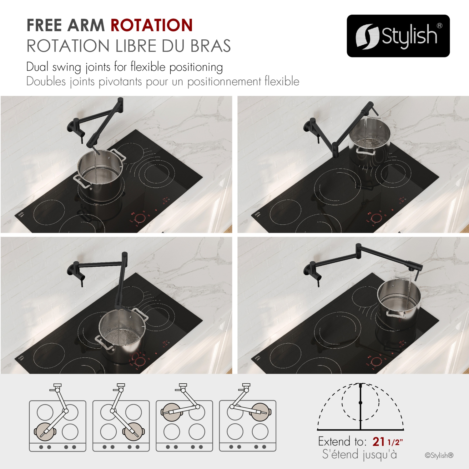 Asti Two Handles Wall Mount with Single Hole Matte Black Pot Filler K-145N