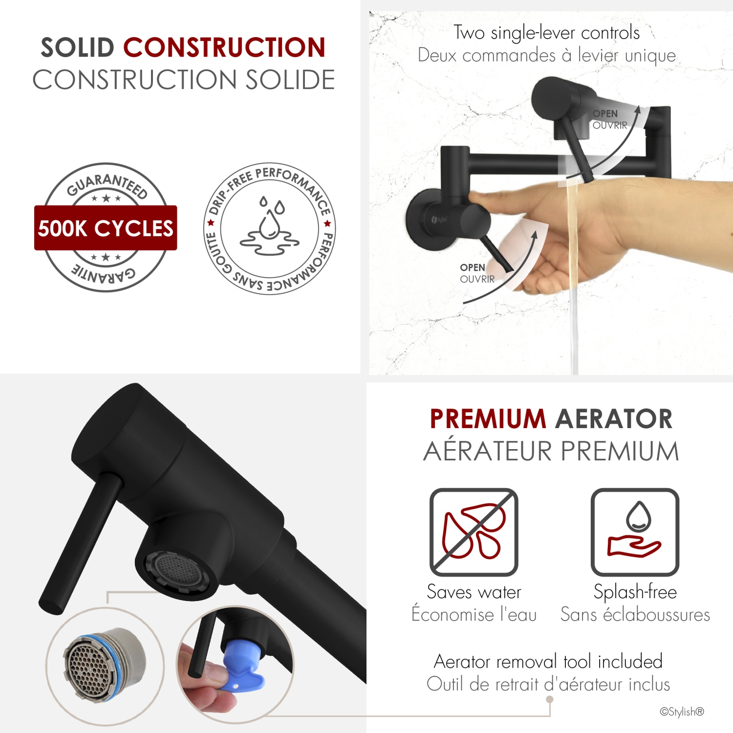 Asti Two Handles Wall Mount with Single Hole Matte Black Pot Filler K-145N