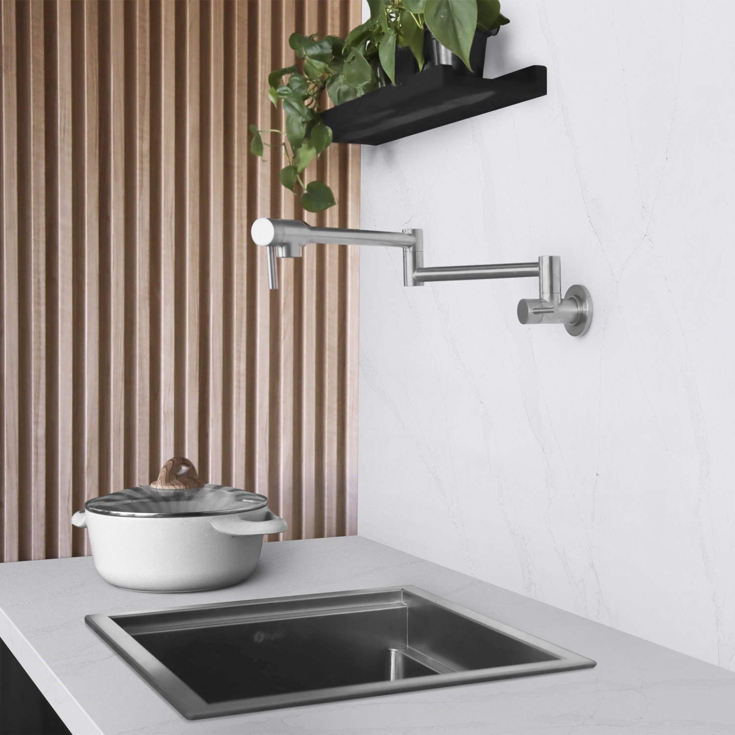 Asti Two Handles Wall Mount with Single Hole Stainless Steel Pot Filler k-145S