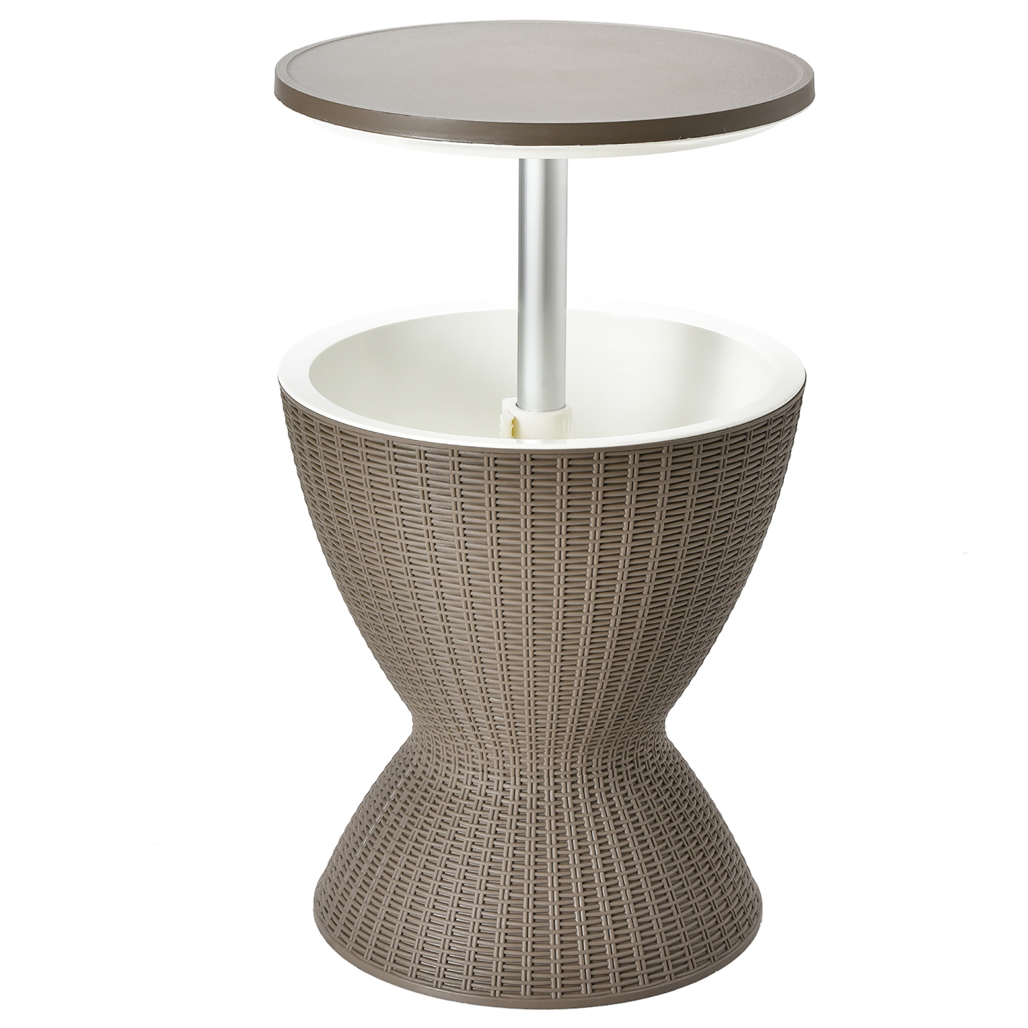 Table d’appoint de patio de 8 gal avec seau à glace et table d’appoint rétractable noire/brune de Gymax