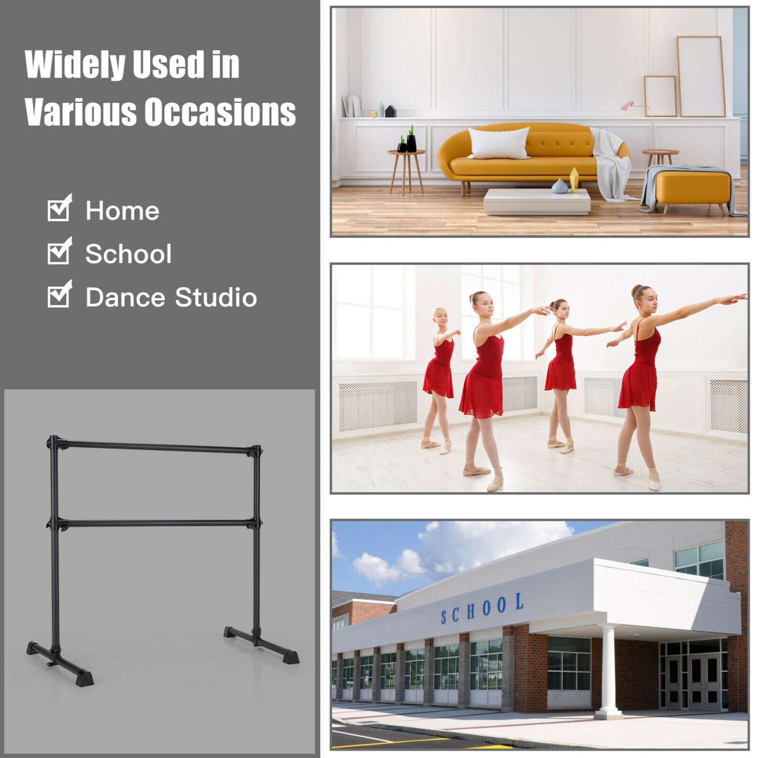 Gymax 4FT Portable Double Freestanding Ballet Barre Dancing Stretching