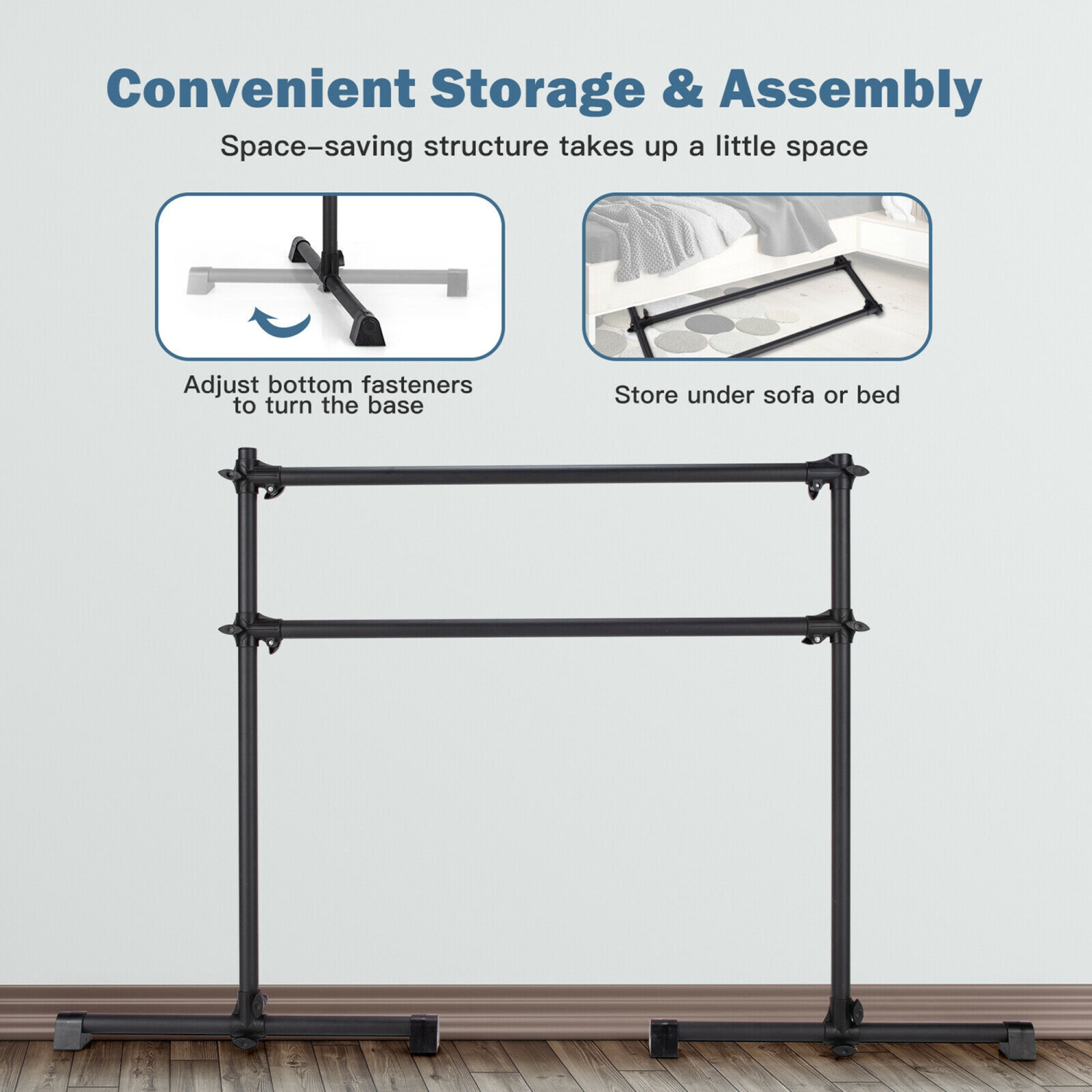 Gymax 4FT Portable Double Freestanding Ballet Barre Dancing Stretching