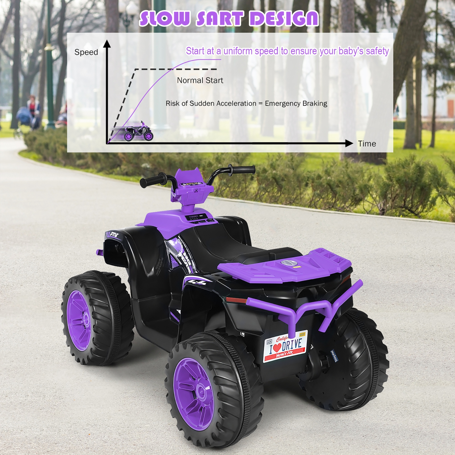 Costway 12V Kids 4-Wheeler ATV Quad Ride On Car w/ LED Lights Music Bluetooth USB