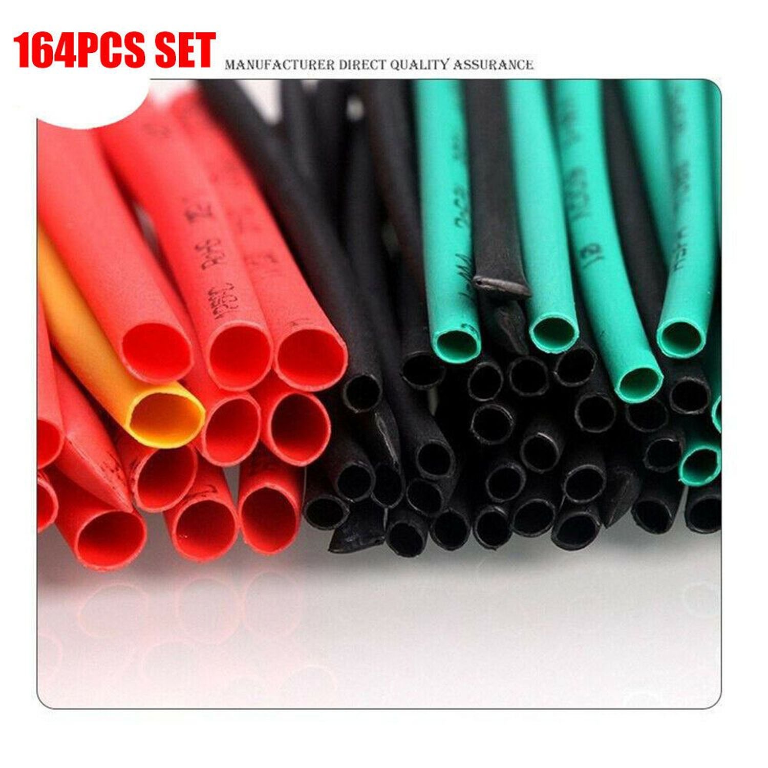 164pcs Polyolefin 2:1 Heat Shrink Tubing Tube Sleeving Wrap Wire Kit Cable