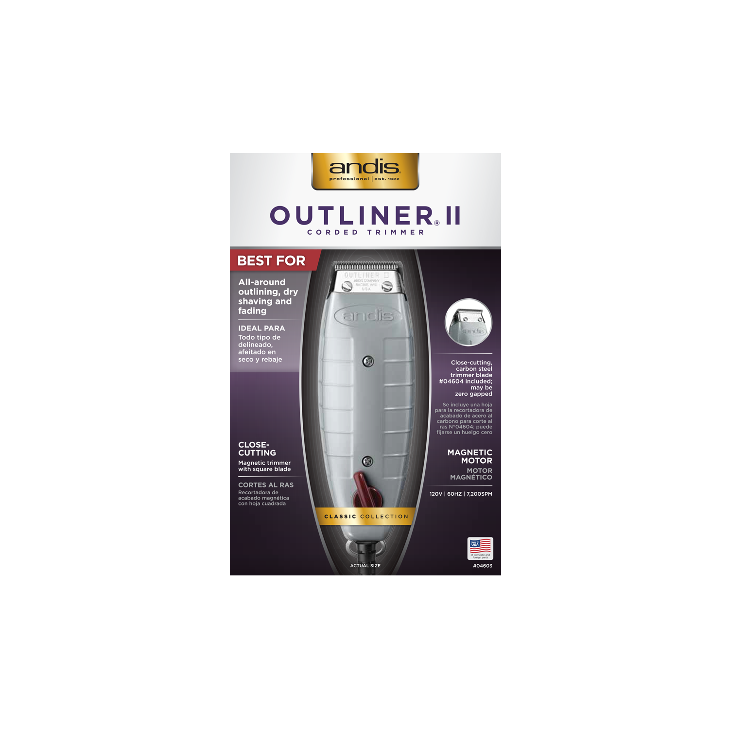 Andis Professional Outliner II Square Blade Trimmer, Gray #AN04614