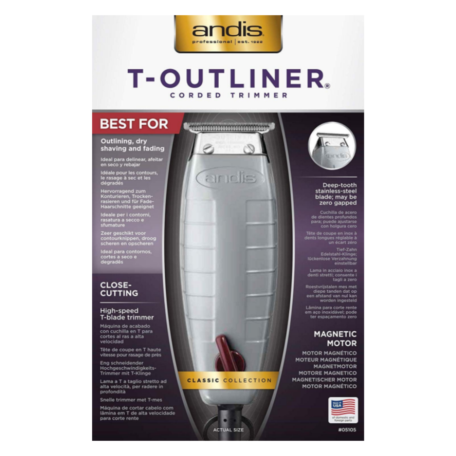 Tondeuse à lame en T Andis Professional T-Outliner, gris, modèle GTO #AN04711