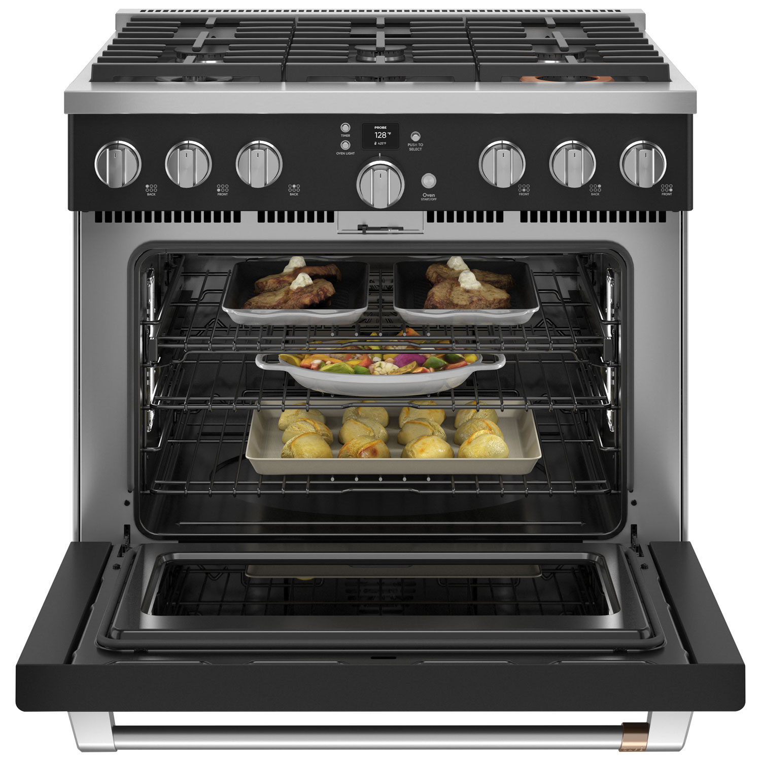 Café 36" 5.7 Cu. Ft. True Convection Freestanding Duel Fuel Air Fry Range - Black