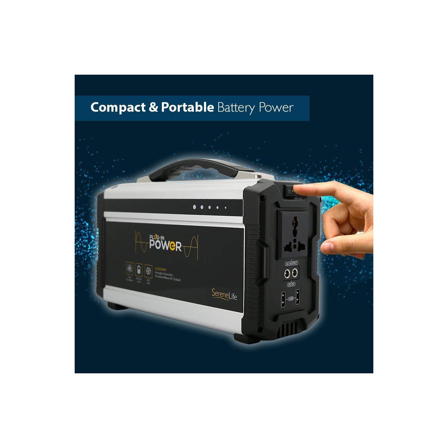 Générateur d'énergie compact et portable SereneLife, batterie rechargeable, 60 000 mAh