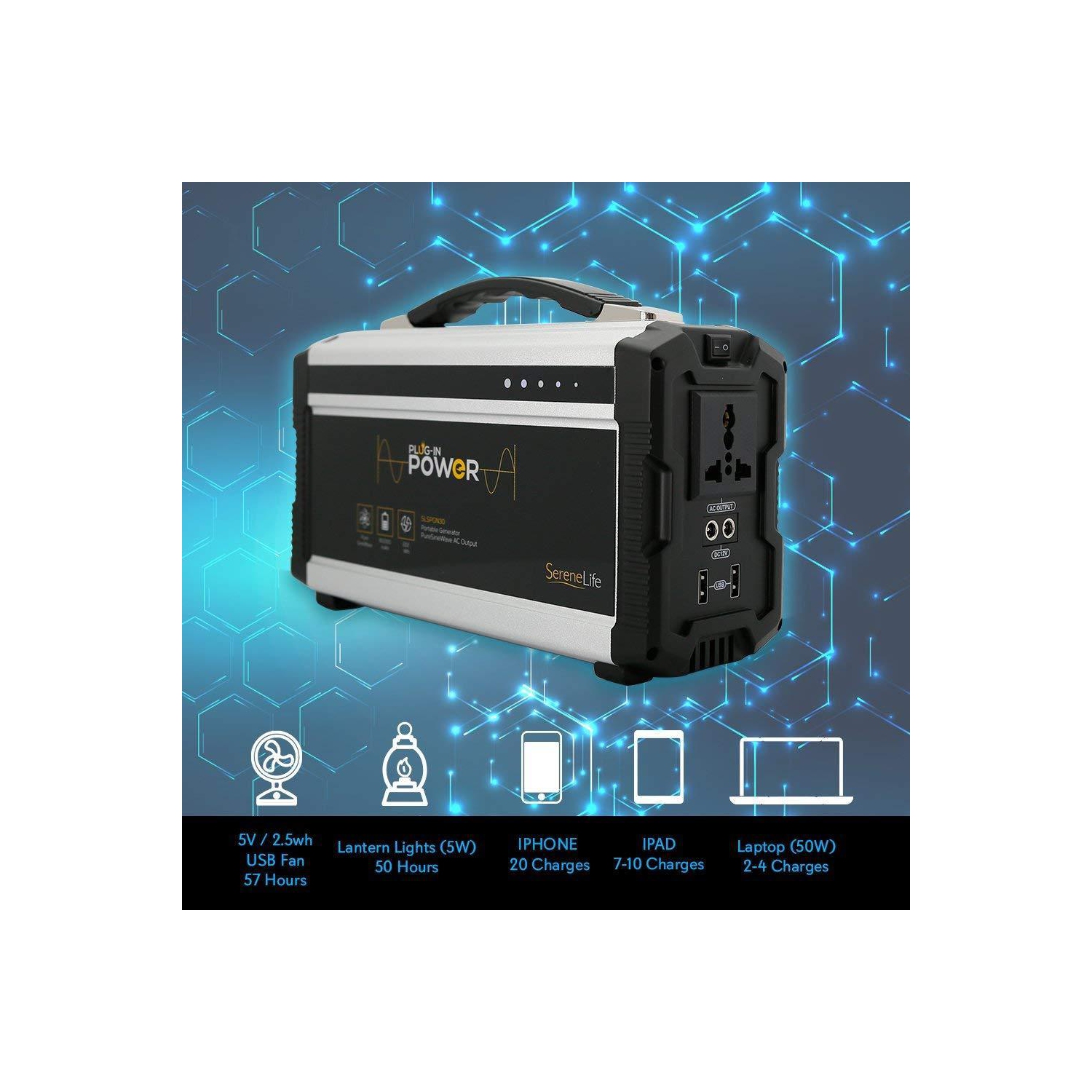 Générateur d'énergie compact et portable SereneLife, batterie rechargeable, 60 000 mAh