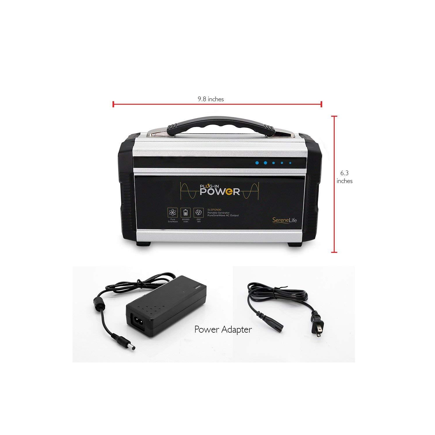 Générateur d'énergie compact et portable SereneLife, batterie rechargeable, 60 000 mAh