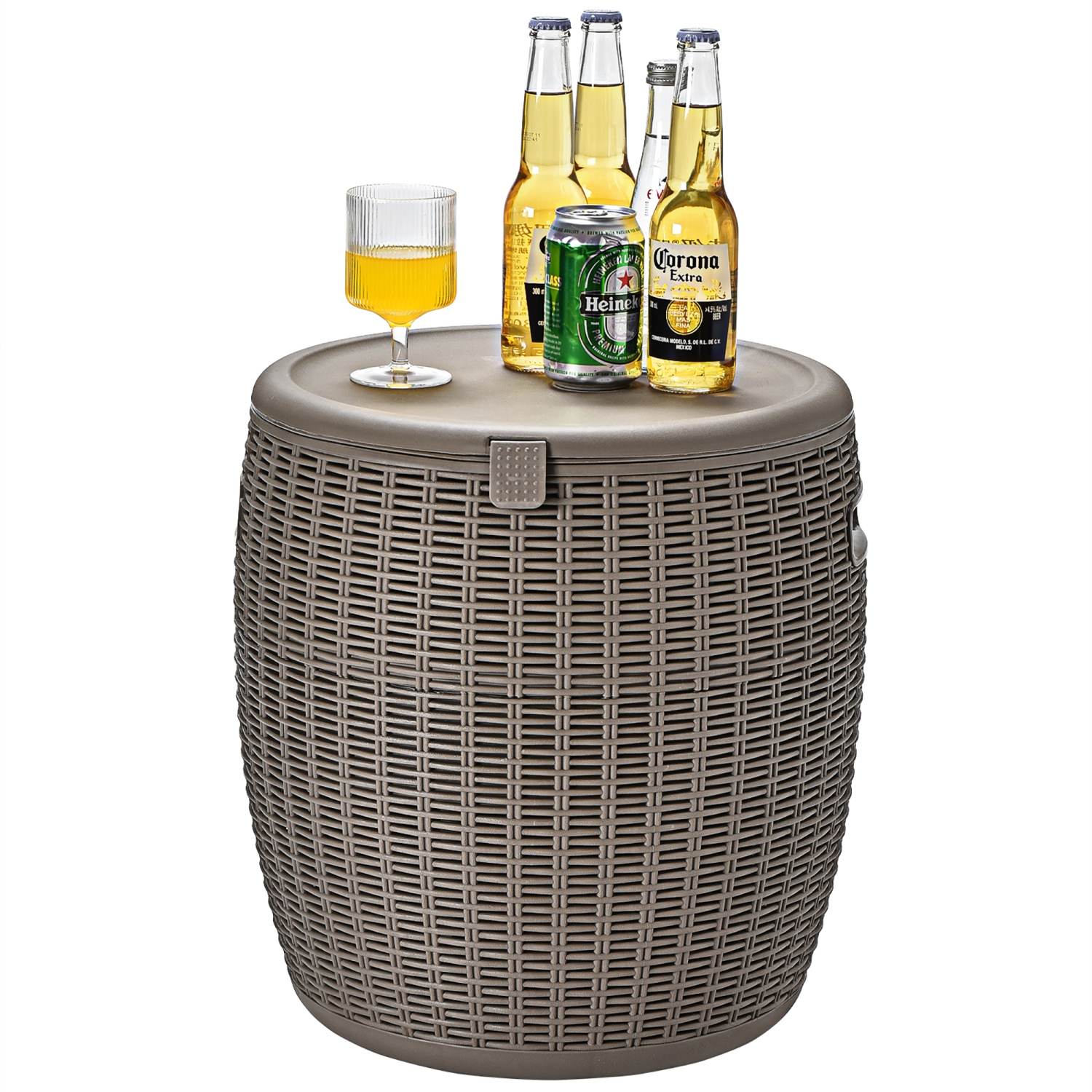 Costway 9.5 Gallon 4-in-1 Patio Rattan Cool Bar Cocktail Table Side Table