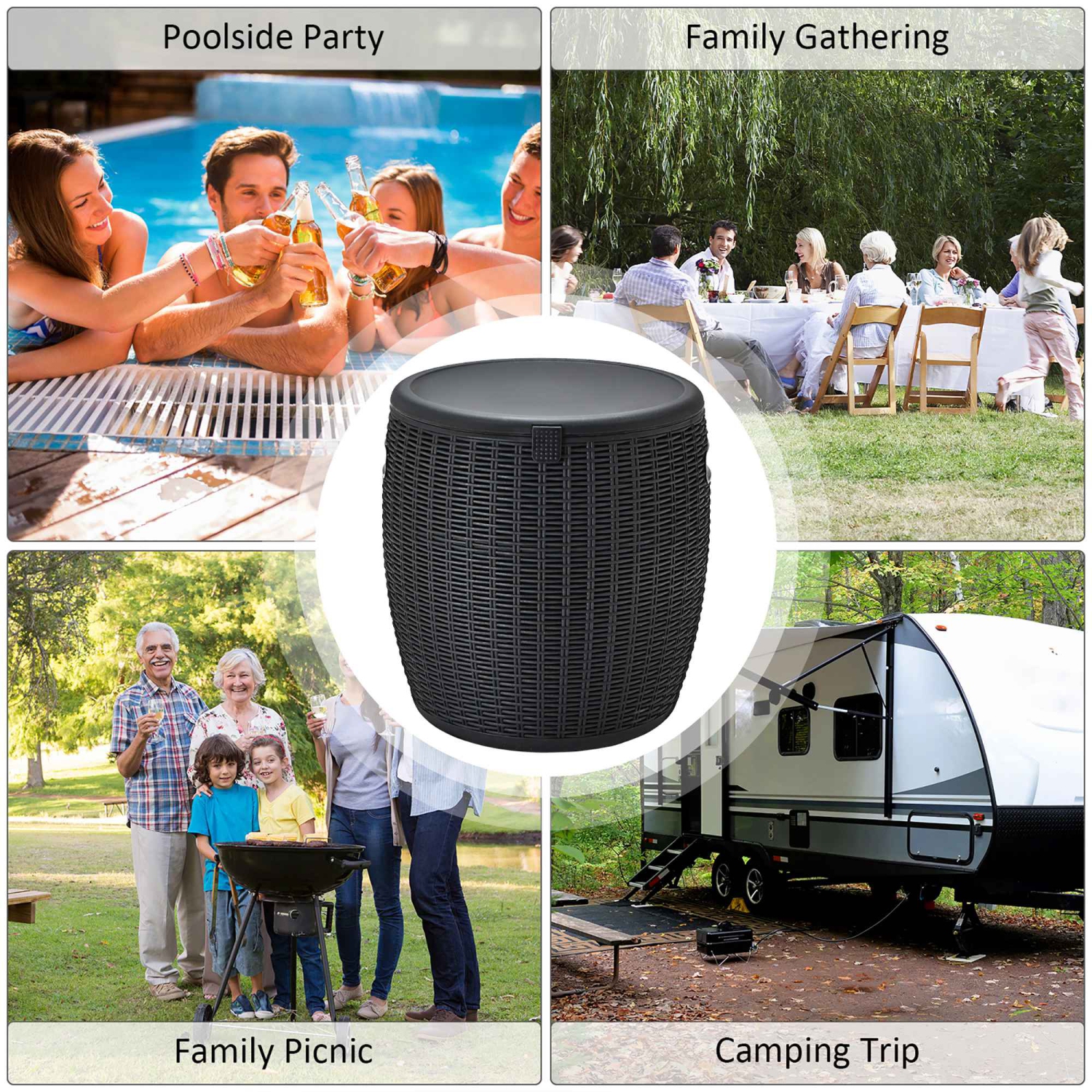 Costway 9.5 Gallon 4-in-1 Patio Rattan Cool Bar Cocktail Table Side Table