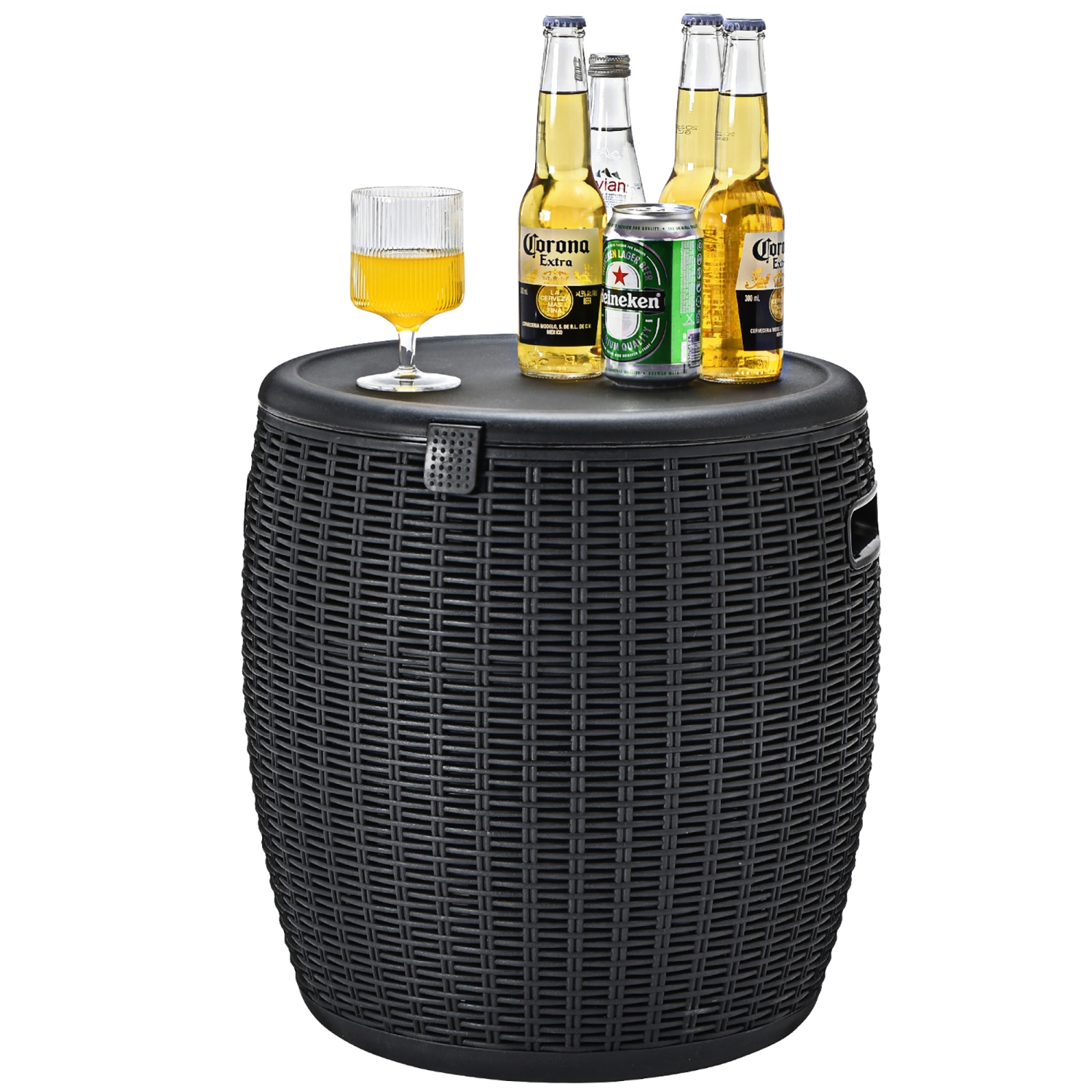 Costway 9.5 Gallon 4-in-1 Patio Rattan Cool Bar Cocktail Table Side Table