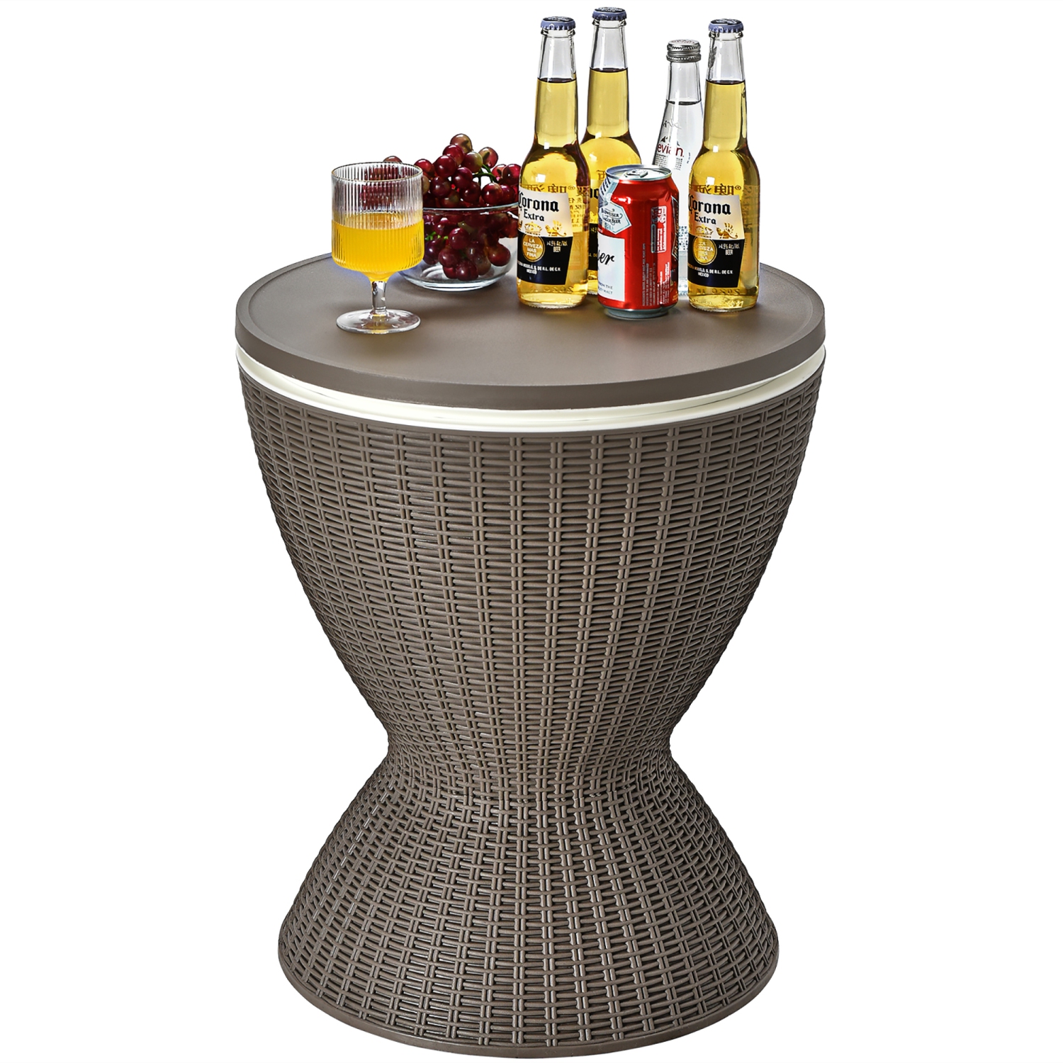 Table d'appoint bar avec seau à glace de 30 Litres en rotin 3 en 1 Costway, table de cocktail, pour terrasse, marron