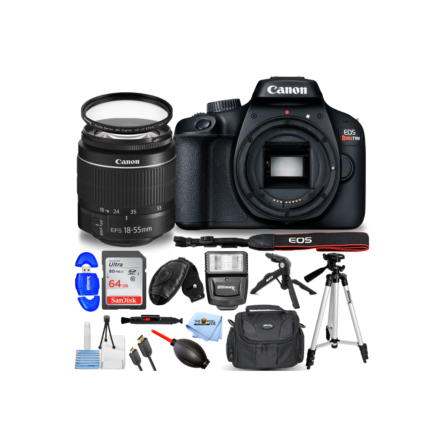 Canon EOS Rebel T100 DSLR Camera with 18-55mm f/3.5-5.6 DC III Lens Kit Bundle 2 - US Version w/ Seller Warranty