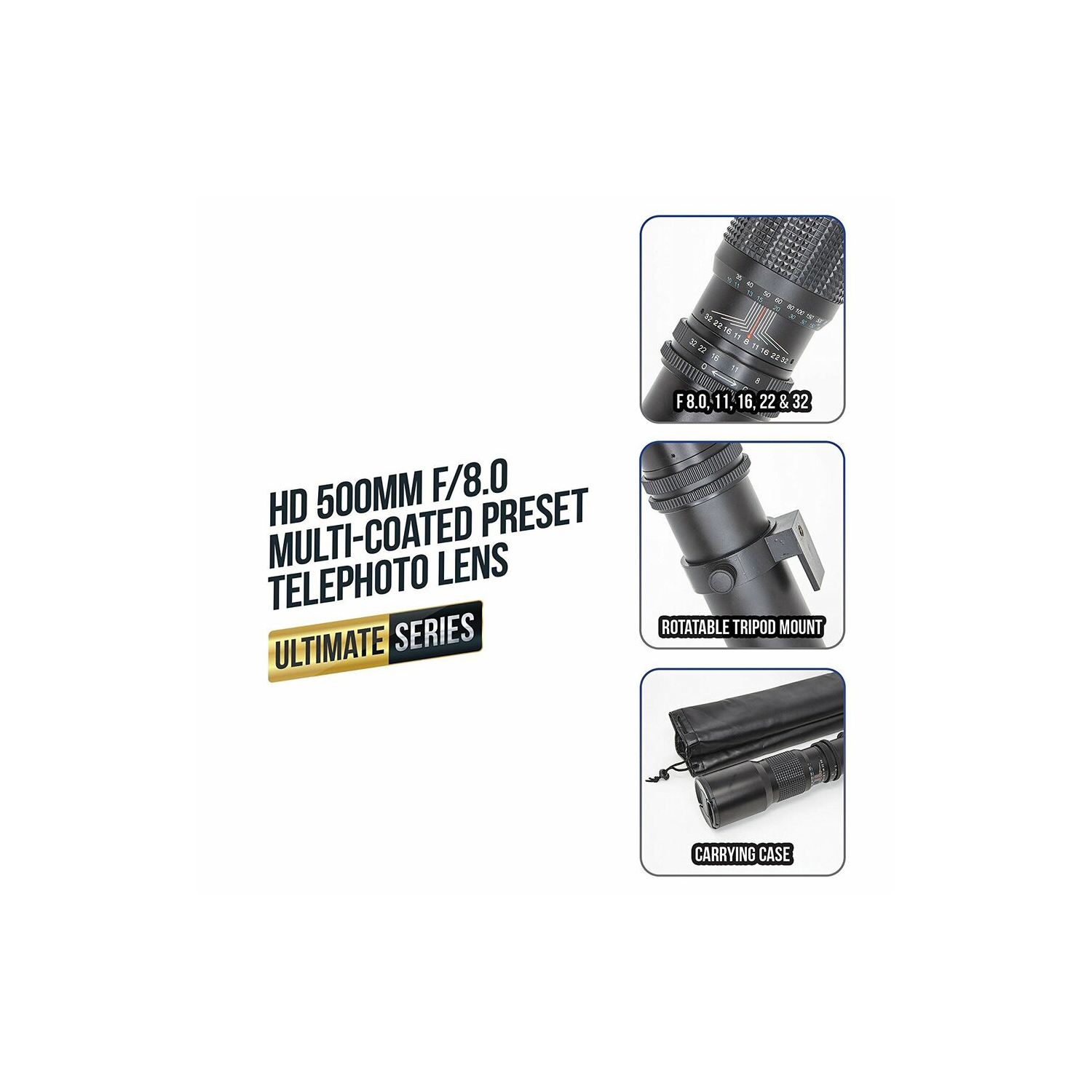 ULTIMAXX High-Power 500mm/1000mm f/8 for Canon DSLRs with Filter Kits + Backpack