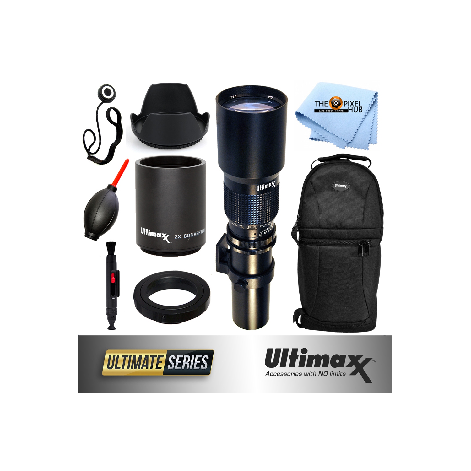 ULTIMAXX 500mm PRESET Lens with Lens Adapter, 2x Converter and Backpack - US Version w/ Seller Warranty