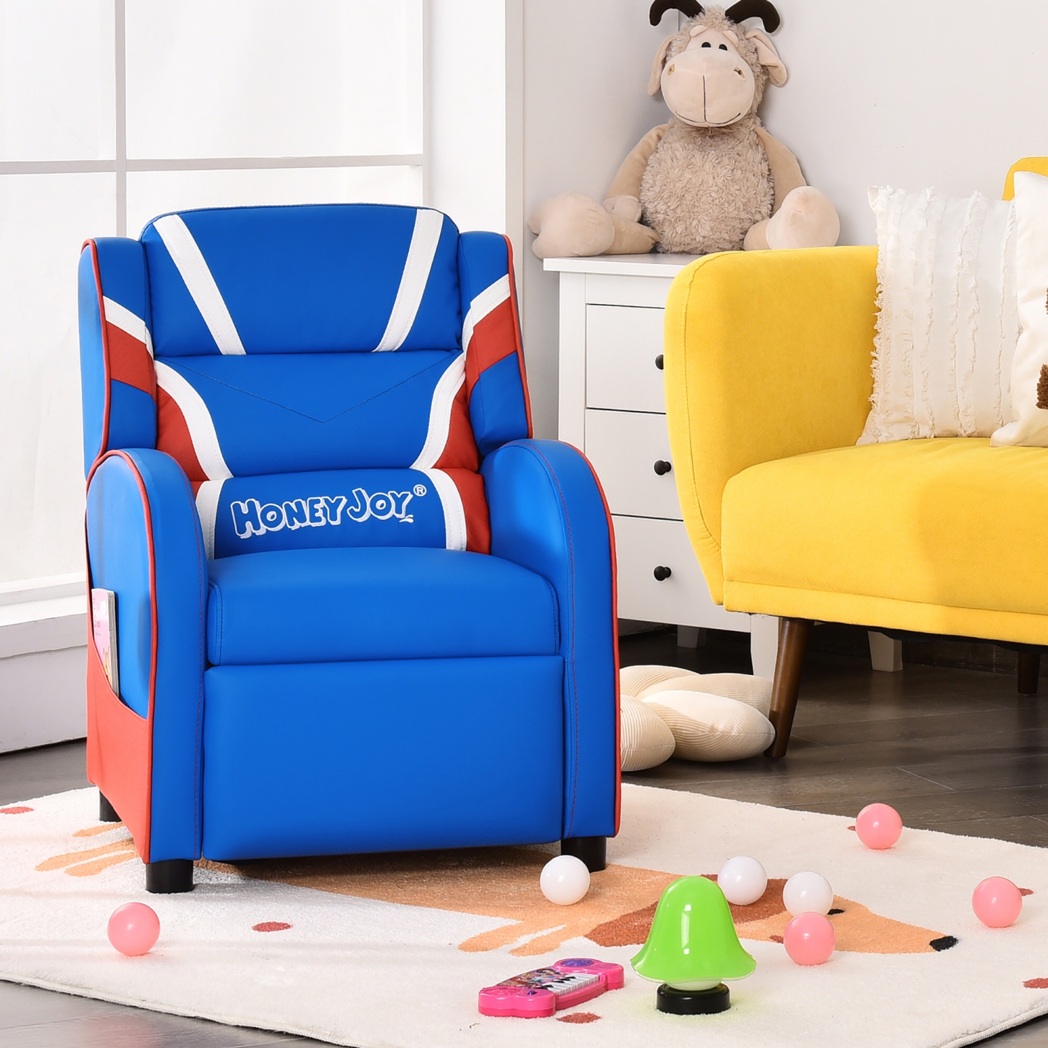 Costway Kids Recliner Chair Gaming Sofa PU Leather Armchair w/Side Pockets
