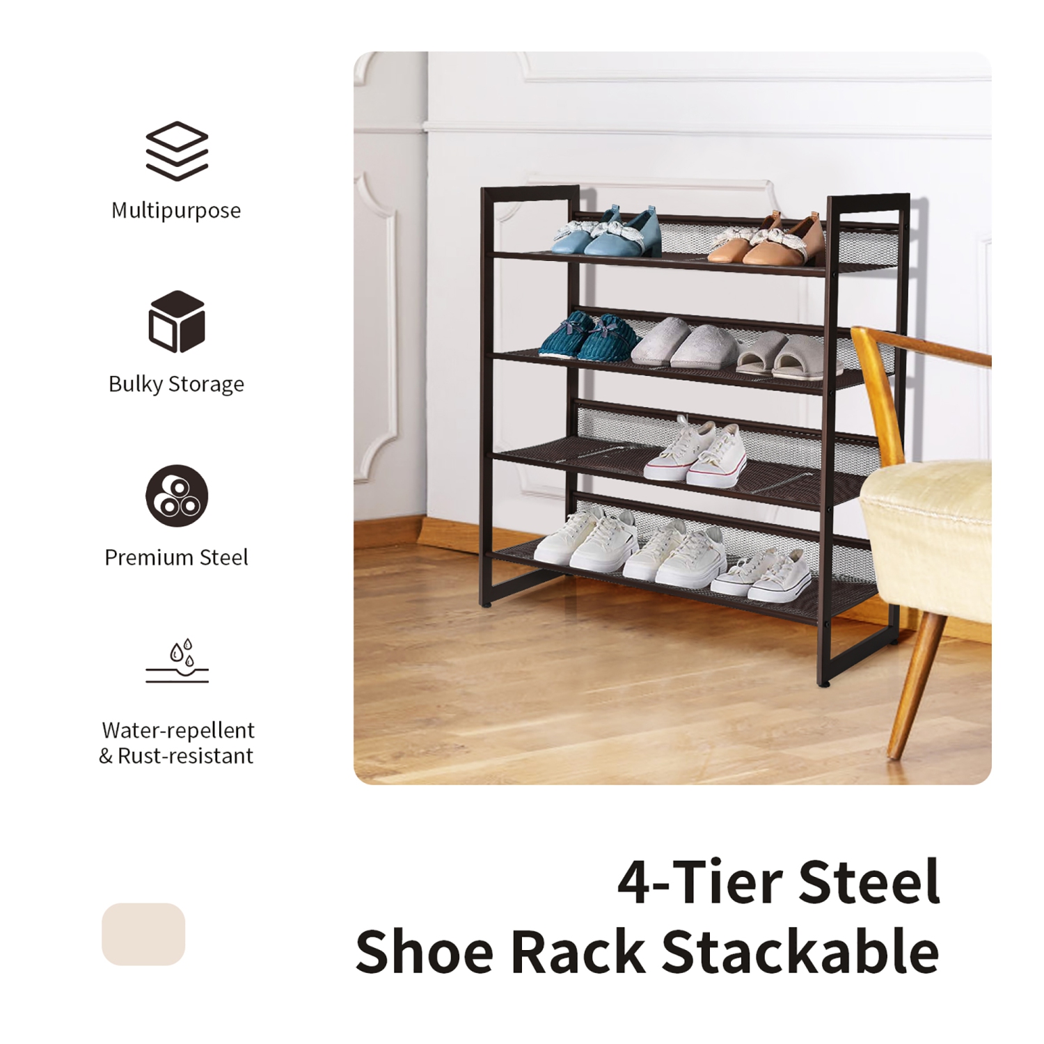 Costway 4-Tier Shoe Rack Adjustable to Flat Slant Shoe Organizer Holder Stand