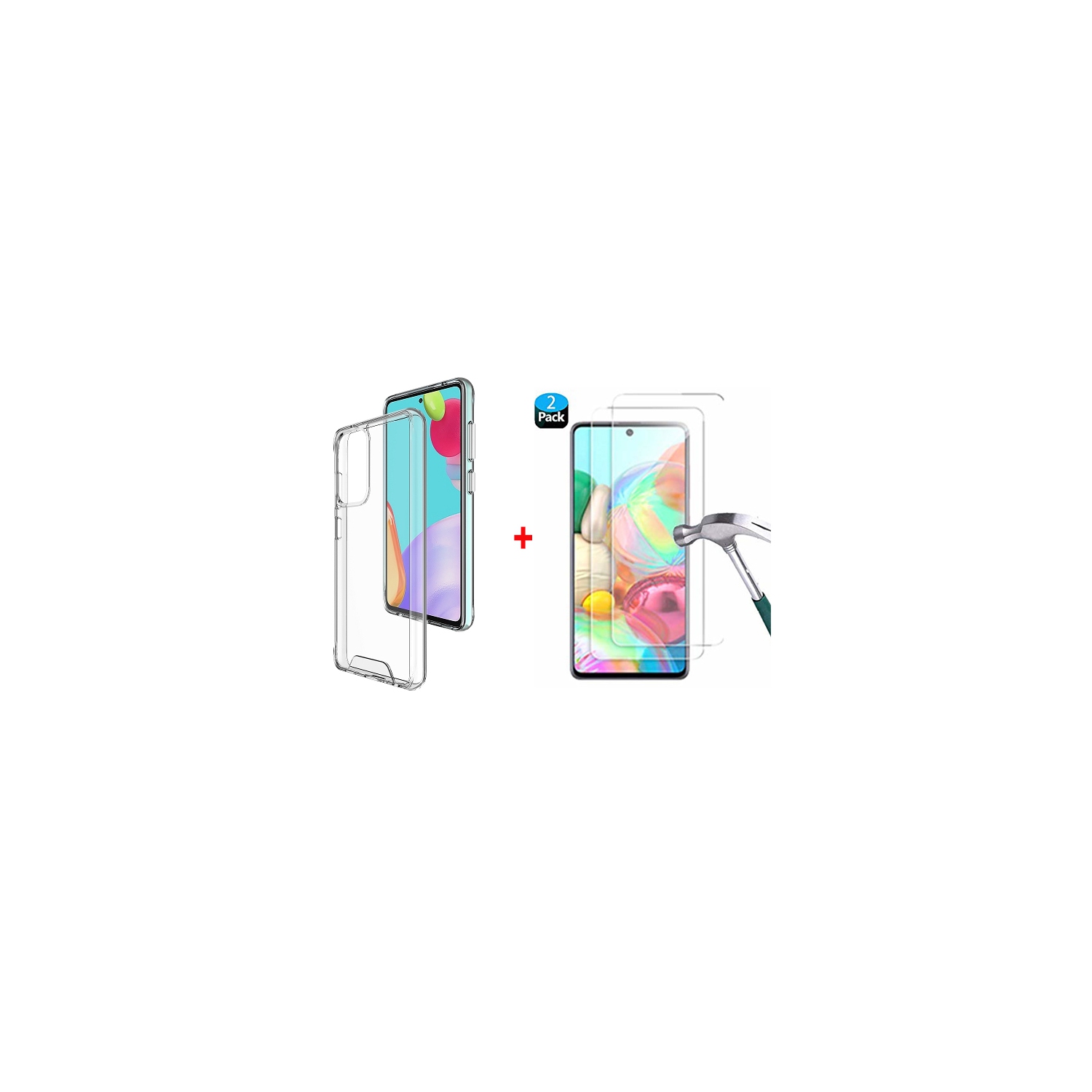 HYFAI Samsung Galaxy A52 Soft TPU Clear Slim AntiSlip/Shock Protective Phone Case Cover + 2X Tempered Glass Screen