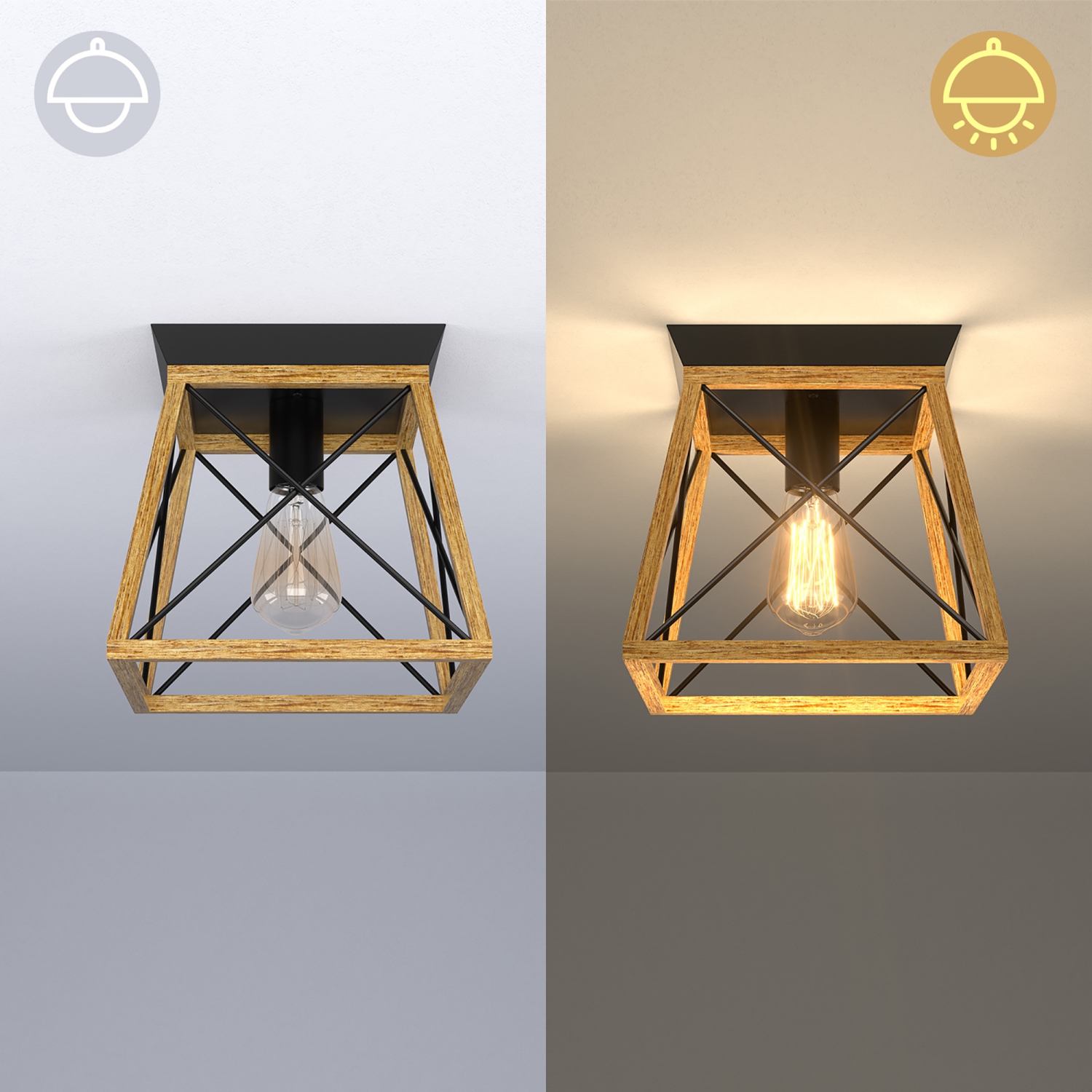 Costway Industrial Ceiling Light 1-Light Farmhouse Semi Flush Mount Ceiling Fixture