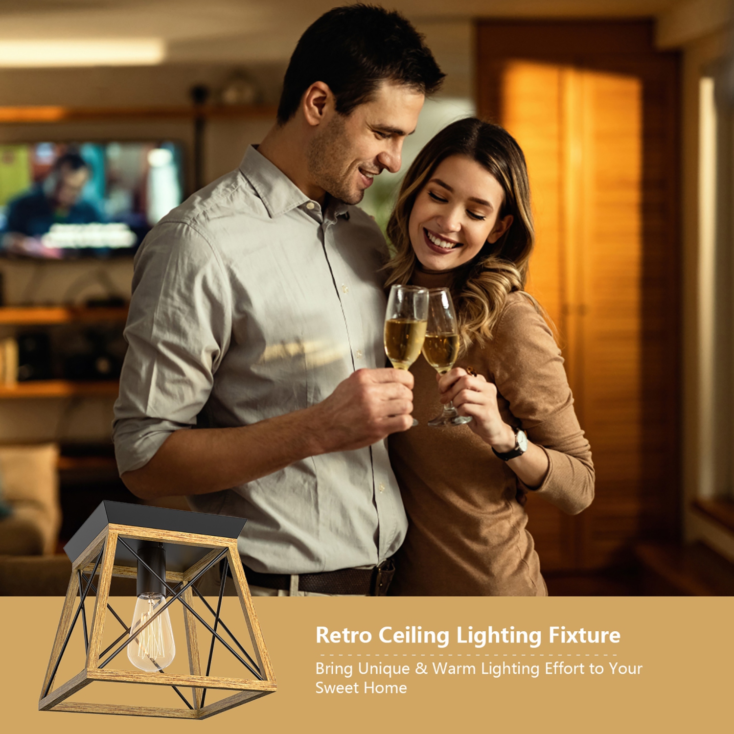 Costway Industrial Ceiling Light 1-Light Farmhouse Semi Flush Mount Ceiling Fixture