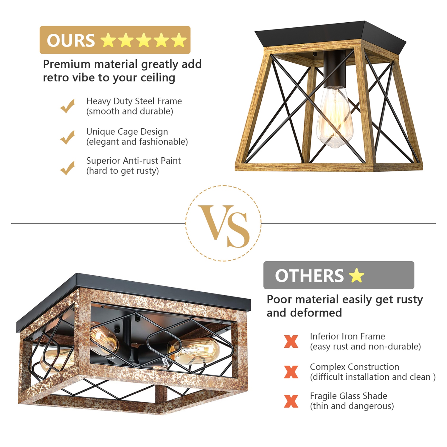 Costway Industrial Ceiling Light 1-Light Farmhouse Semi Flush Mount Ceiling Fixture