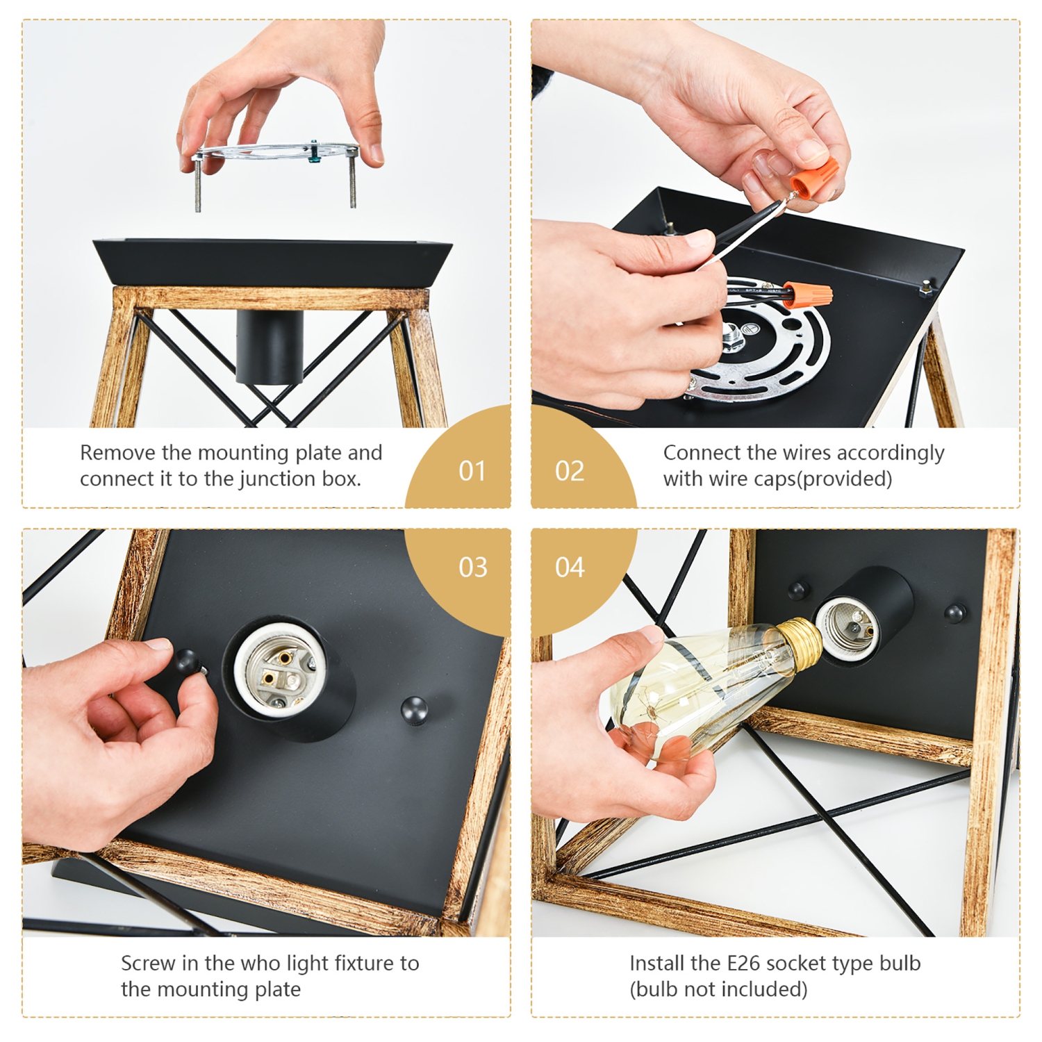 Costway Industrial Ceiling Light 1-Light Farmhouse Semi Flush Mount Ceiling Fixture