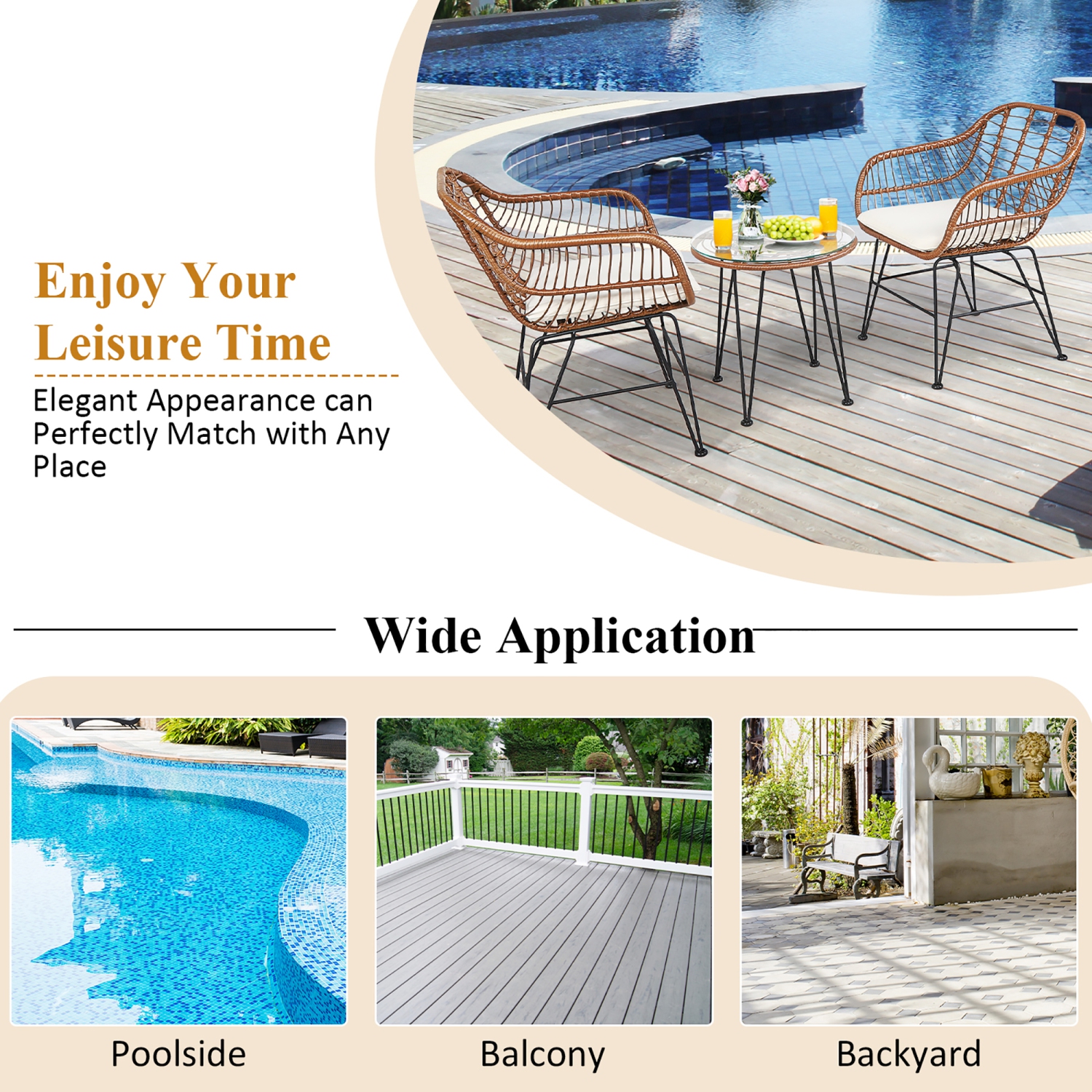 Costway 3PCS Patio Rattan Bistro Set Coffee Table Armchair Garden w/Cushion