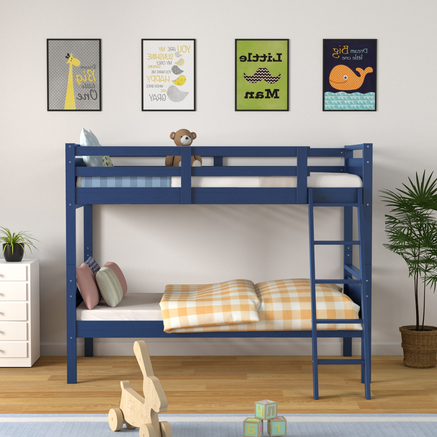 Costway Twin Over Twin Bunk Bed Convertible 2 Individual Beds Wooden