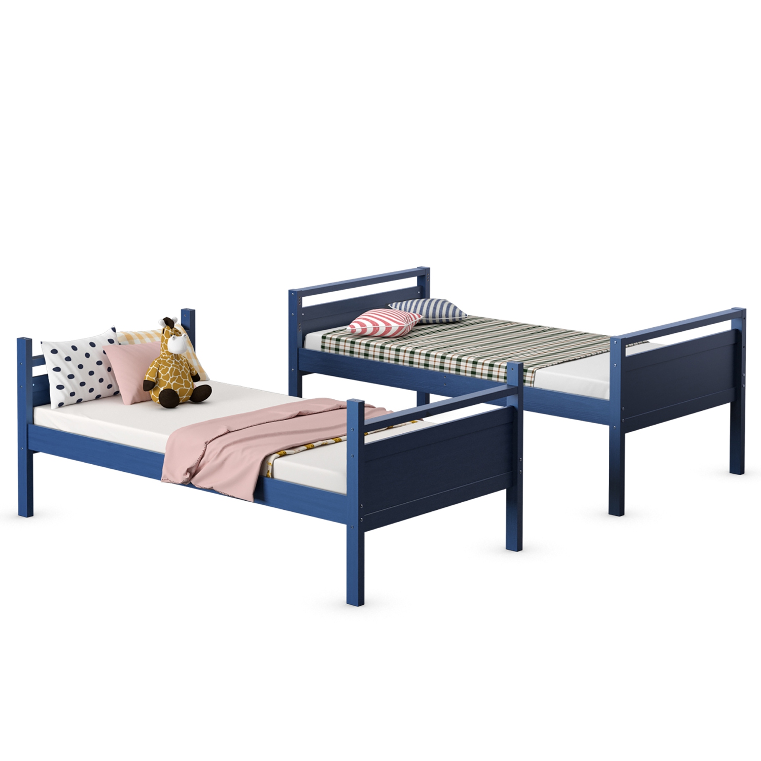 Costway Twin Over Twin Bunk Bed Convertible 2 Individual Beds Wooden