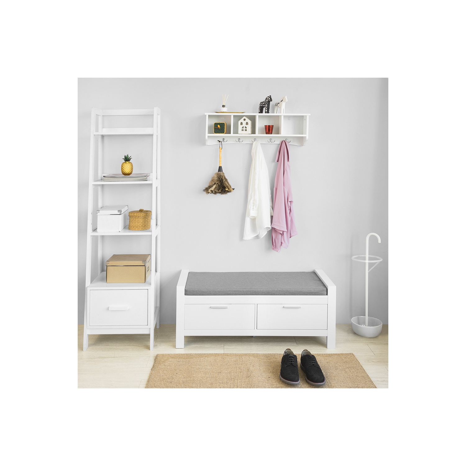 Banc de Rangement à Chaussures avec Coussin Rembourré Commode à Chaussures Meuble à Chaussures Meuble d'entrée Coffre Rangement,SoBuy FSR74-W