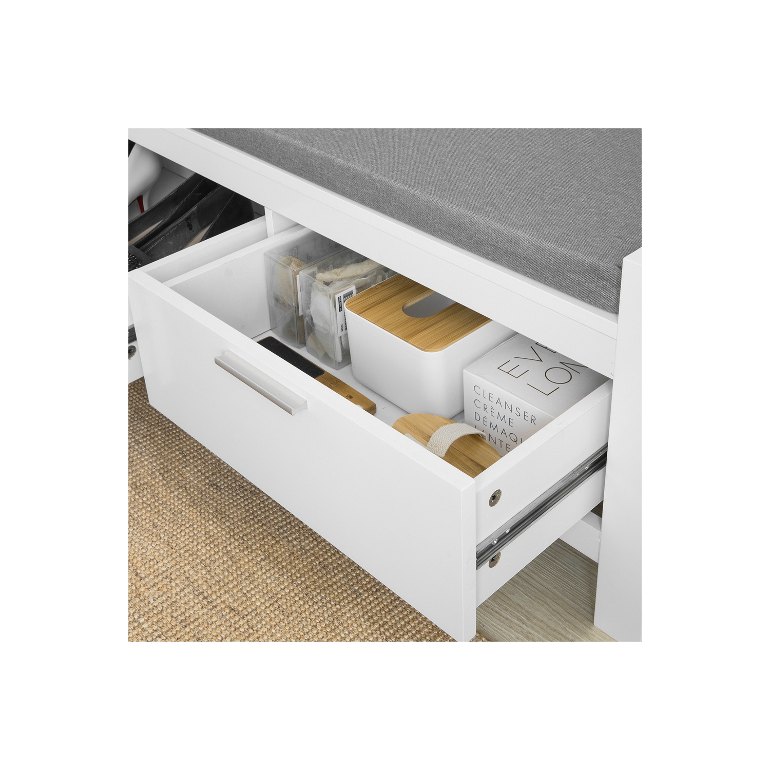 Banc de Rangement à Chaussures avec Coussin Rembourré Commode à Chaussures Meuble à Chaussures Meuble d'entrée Coffre Rangement,SoBuy FSR74-W