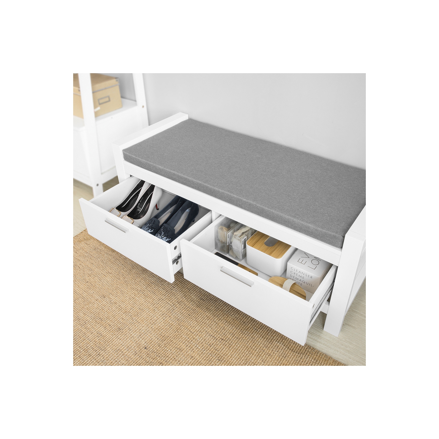 Banc de Rangement à Chaussures avec Coussin Rembourré Commode à Chaussures Meuble à Chaussures Meuble d'entrée Coffre Rangement,SoBuy FSR74-W