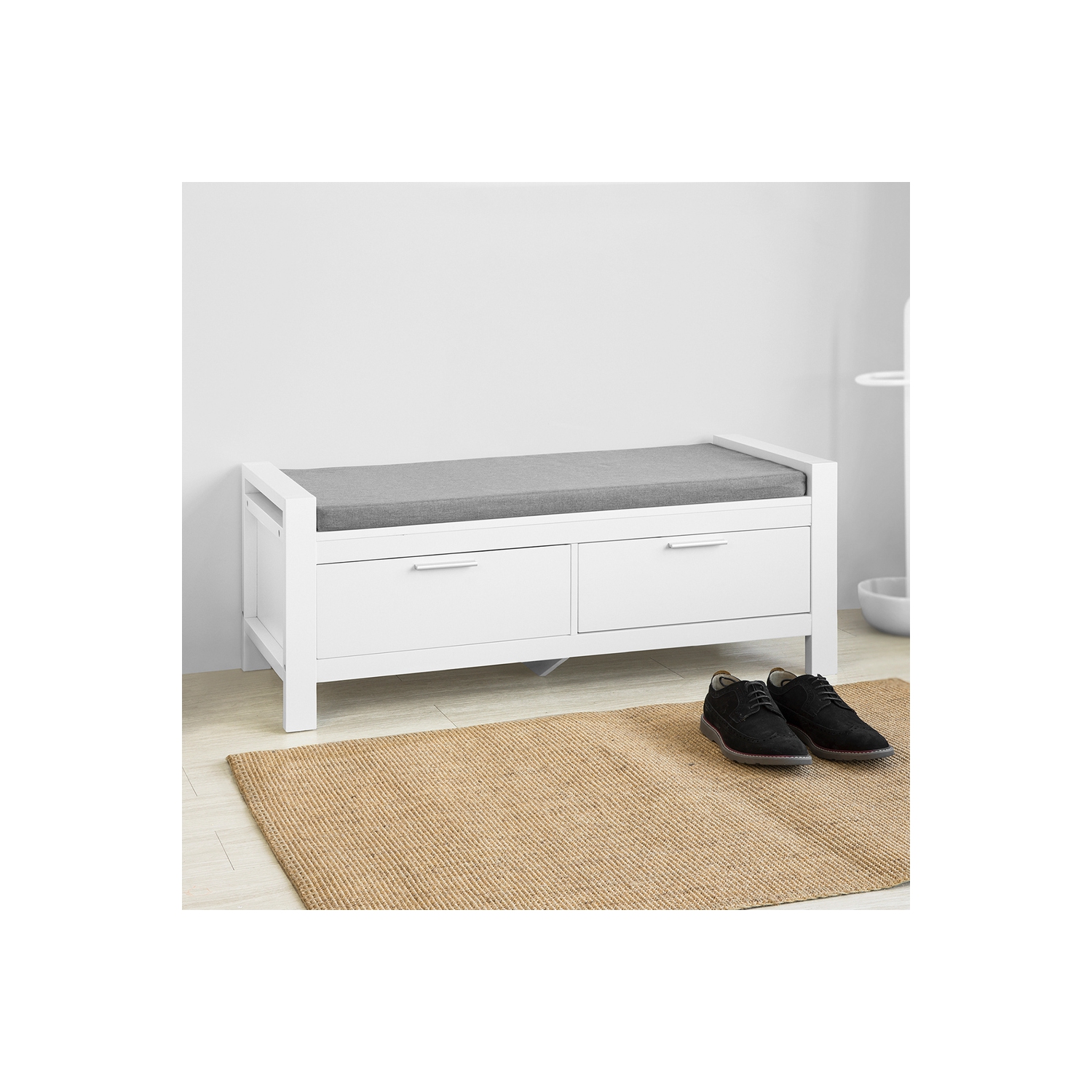 Banc de Rangement à Chaussures avec Coussin Rembourré Commode à Chaussures Meuble à Chaussures Meuble d'entrée Coffre Rangement,SoBuy FSR74-W